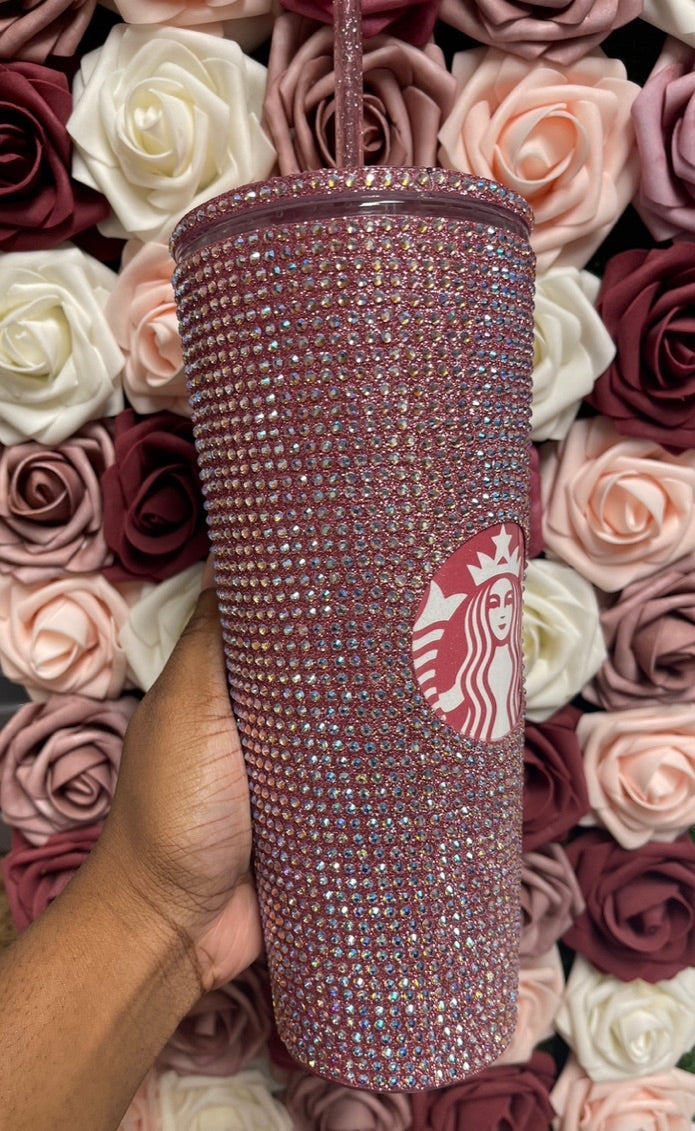 Rose Gold & Pink AB Full Glitter Rhinestone Tumbler