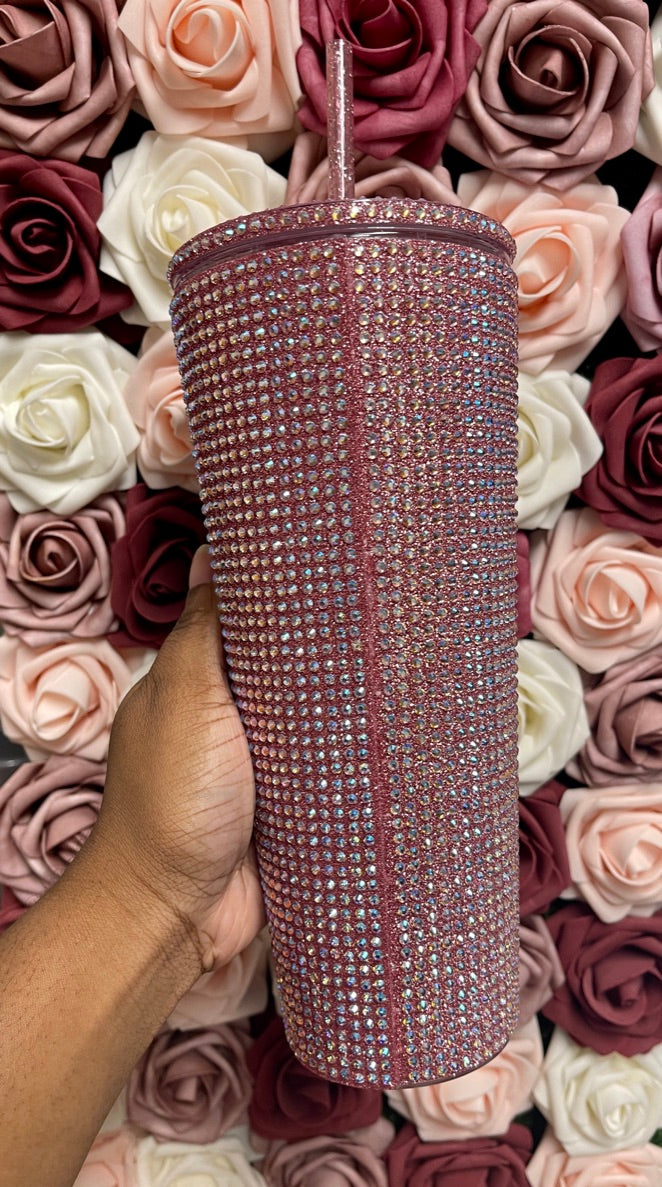 Rose Gold & Pink AB Full Glitter Rhinestone Tumbler