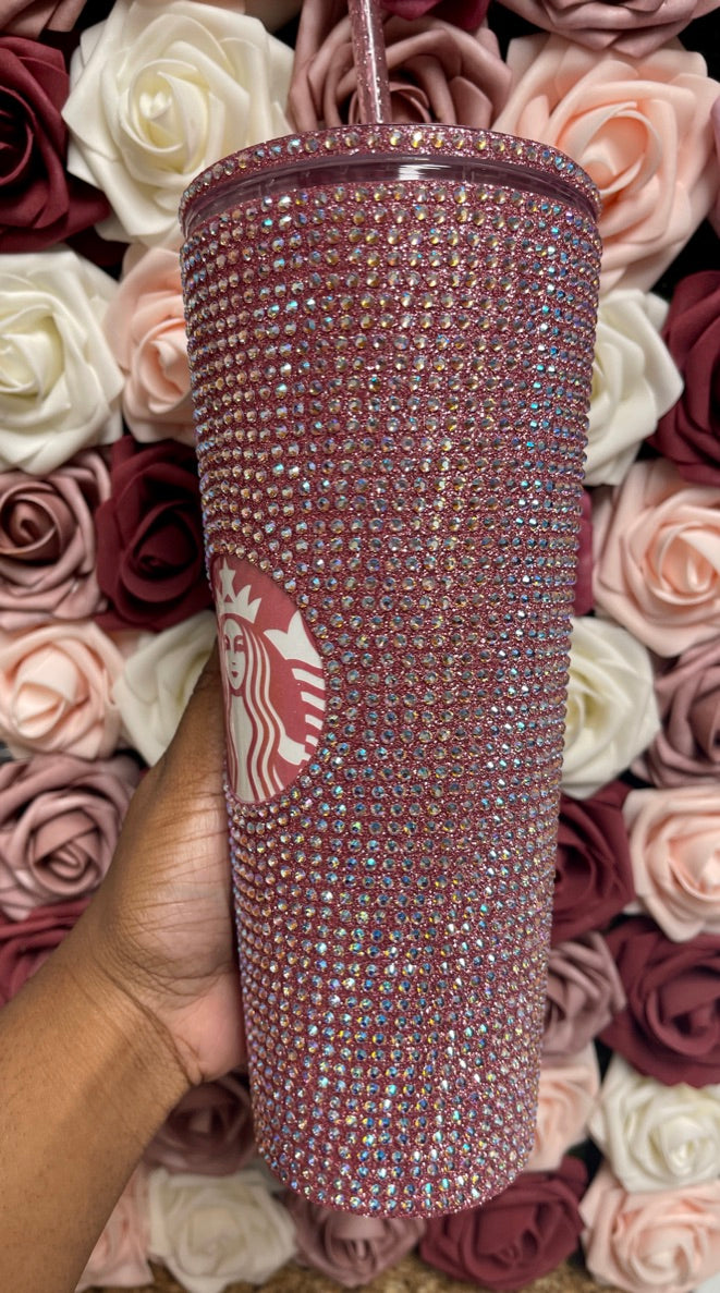 Rose Gold & Pink AB Full Glitter Rhinestone Tumbler