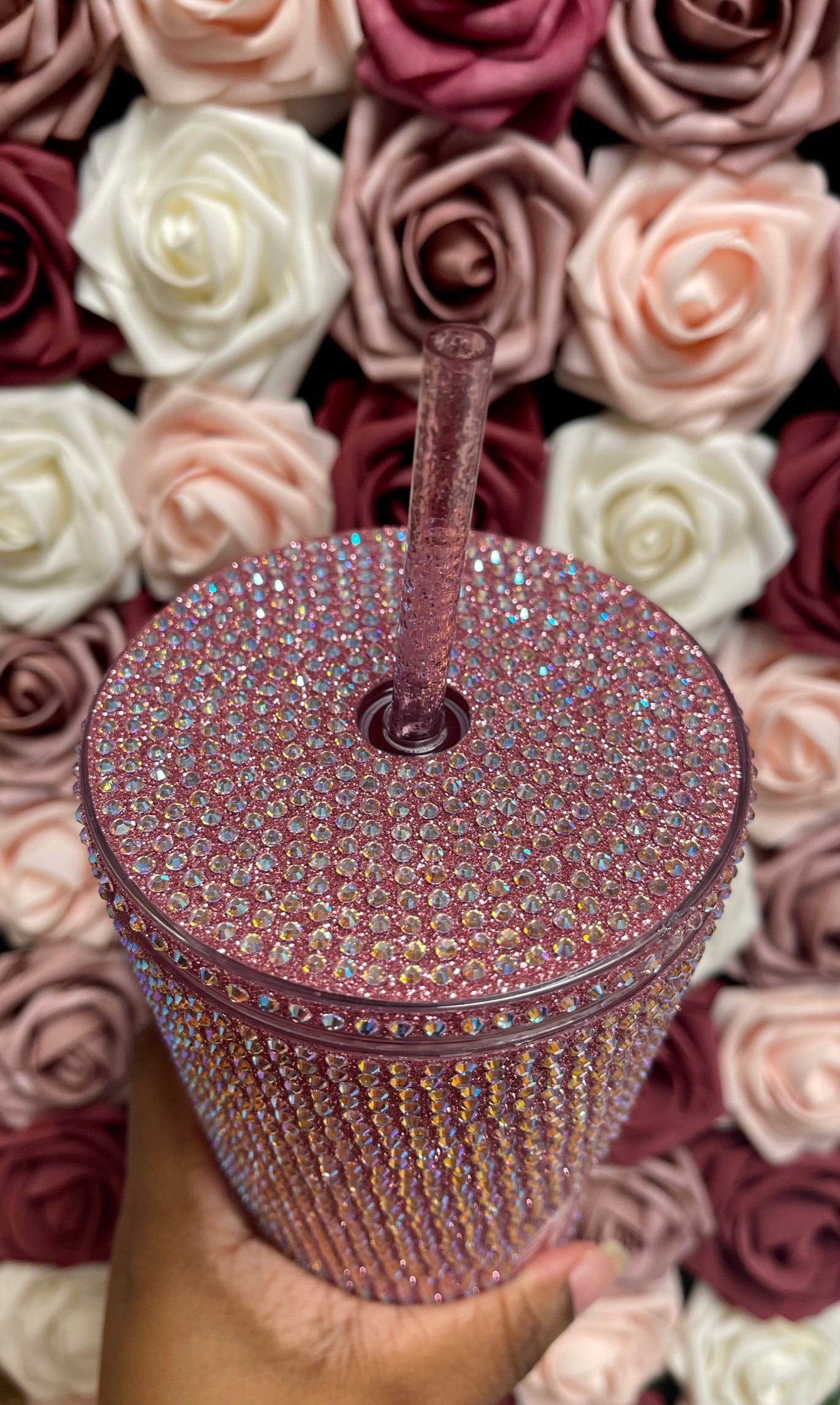 Rose Gold & Pink AB Full Glitter Rhinestone Tumbler