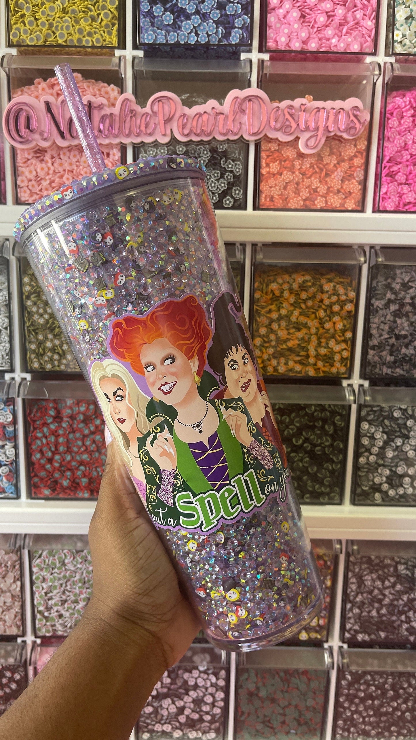 Witchy Sisters Rhinestone Filled Tumbler,Witch Tumblers, Reverse Rhinestones,Catfish Tumbler,Spooky Cup,Halloween Tumbler, Spooky Season Cup