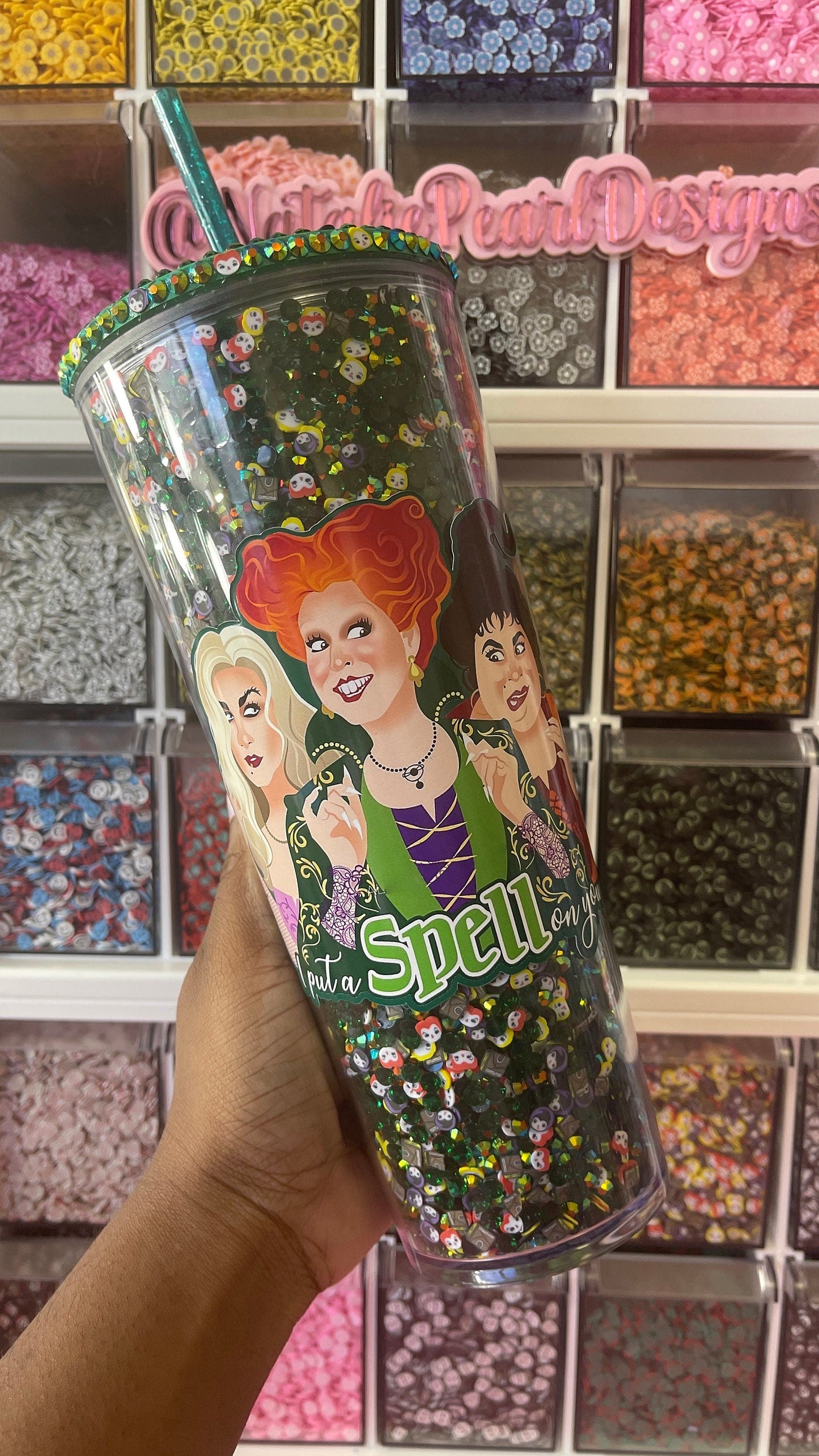 Witchy Sisters Rhinestone Filled Tumbler,Witch Tumblers, Reverse Rhinestones,Catfish Tumbler,Spooky Cup,Halloween Tumbler, Spooky Season Cup