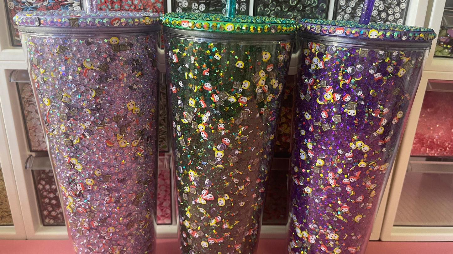 Witchy Sisters Rhinestone Filled Tumbler,Witch Tumblers, Reverse Rhinestones,Catfish Tumbler,Spooky Cup,Halloween Tumbler, Spooky Season Cup
