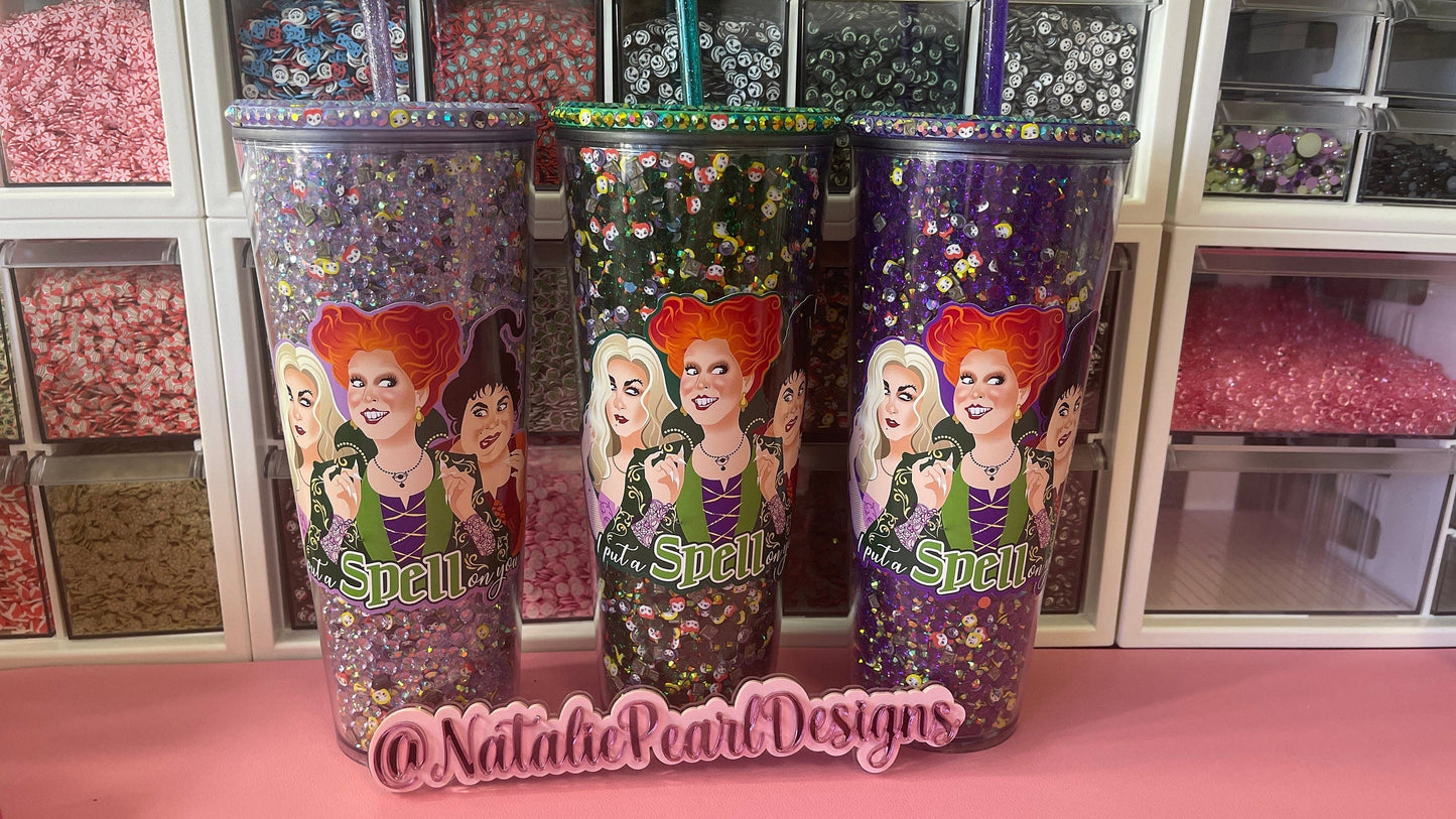 Witchy Sisters Rhinestone Filled Tumbler