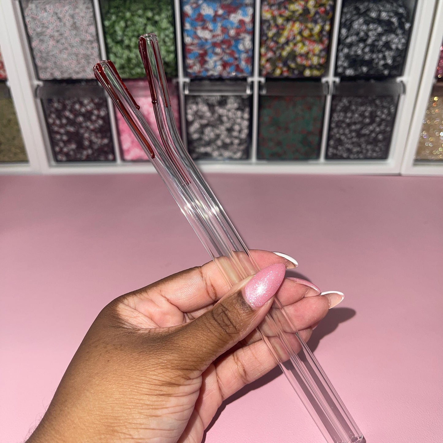 Red Blood Drip Glass Straw 8 inch, Reusable Straws, Add On, Replacement Straw Glass Straw, Halloween Straw