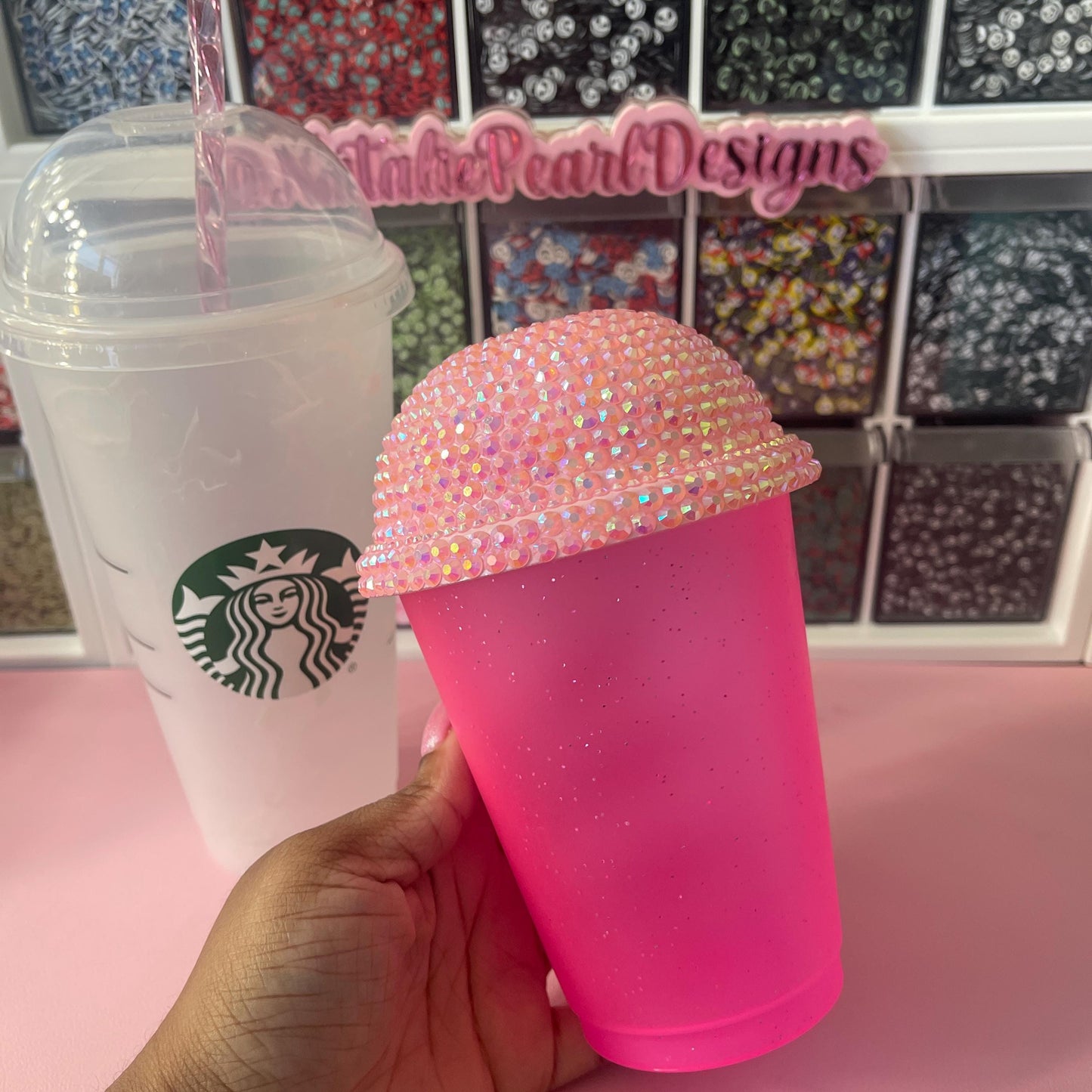 Custom Full Bling Rhinestone or Clear Plastic Cold Cup Lids, Starbucks Lid, Dome Lid, Whipped Cream Lid, Round Lid