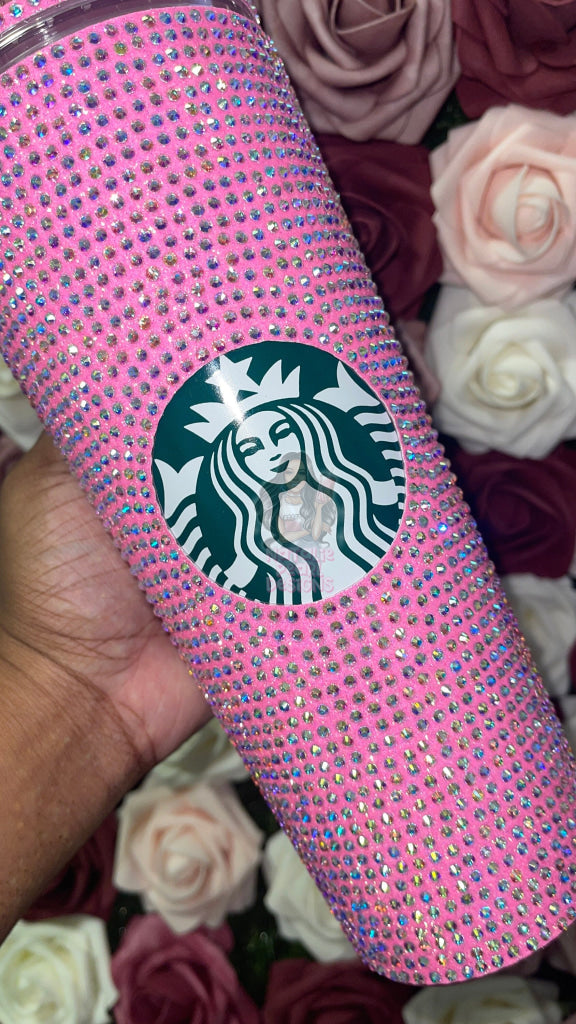 Neon Pink With Crystal AB Full Glitter Rhinestone Bling Venti Acrylic Starbucks Tumbler 24oz