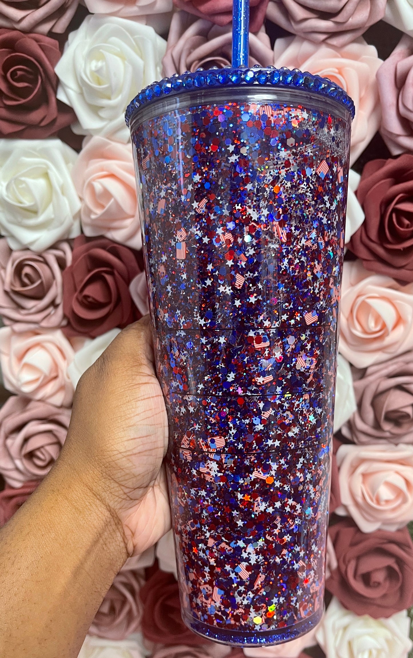 USA Flag Glitter Snow Globe Tumbler