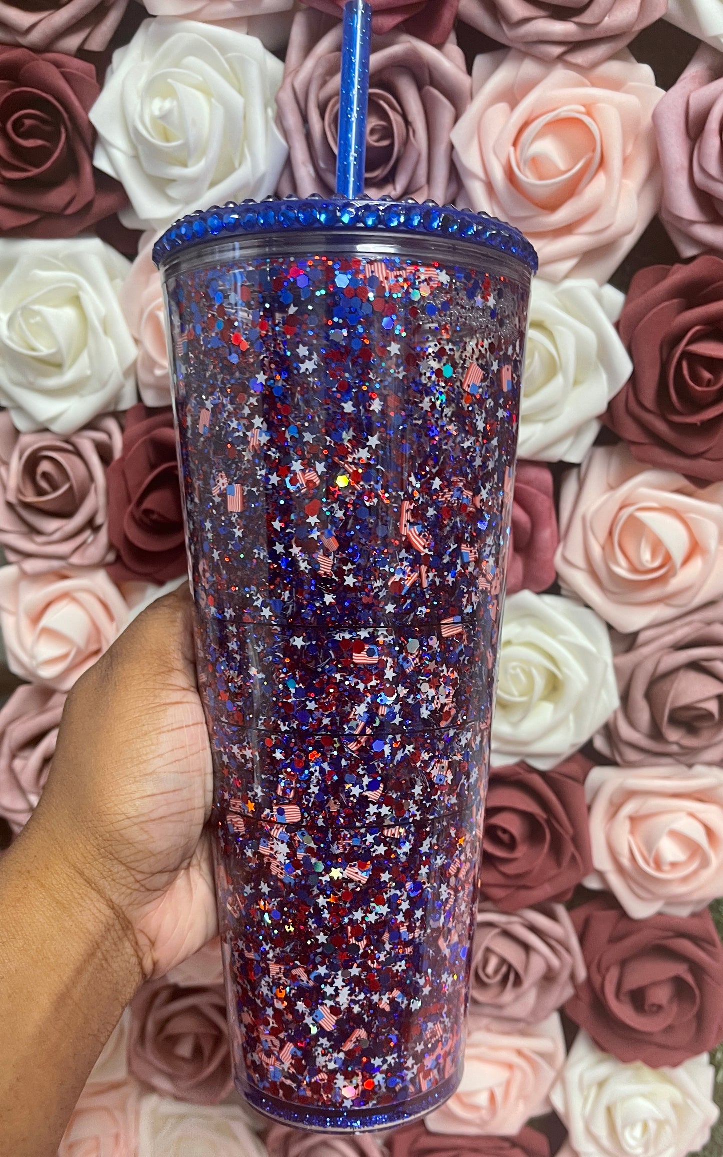 USA Flag Glitter Snow Globe Tumbler