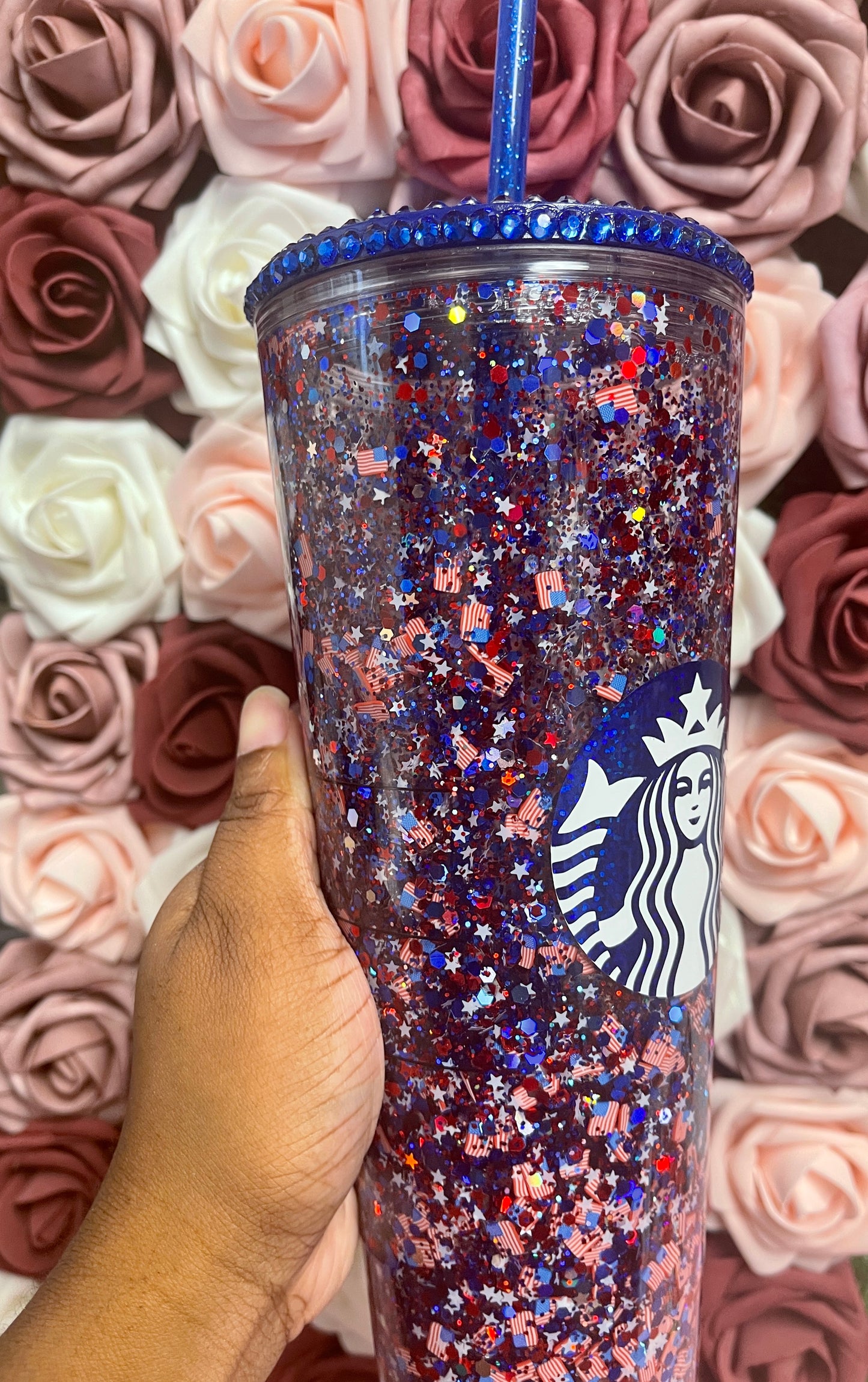 USA Flag Glitter Snow Globe Tumbler