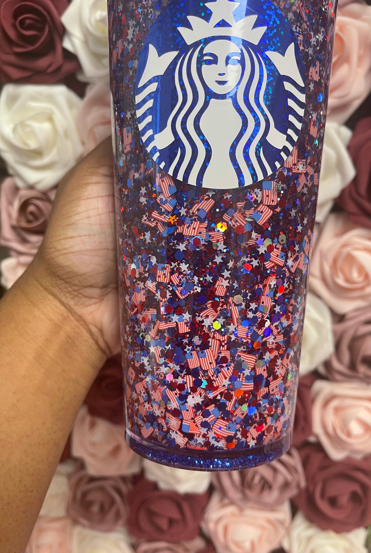 USA Flag Glitter Snow Globe Tumbler