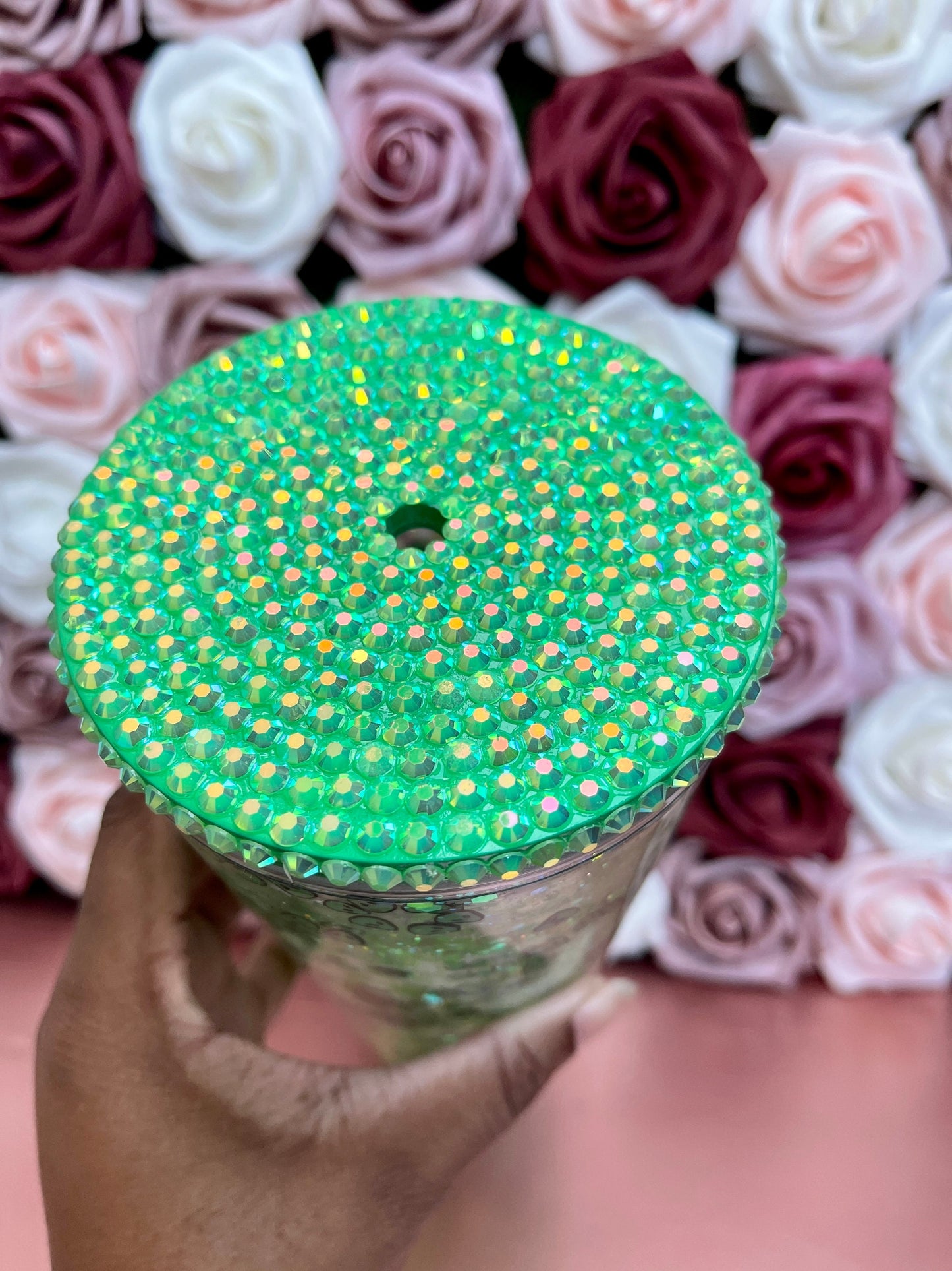 Glitter Snowglobe |Alien Glow in the Dark Stars|Green Grande Venti Acrylic Starbucks Tumbler 16oz|Confetti Cup|Floating Glitter