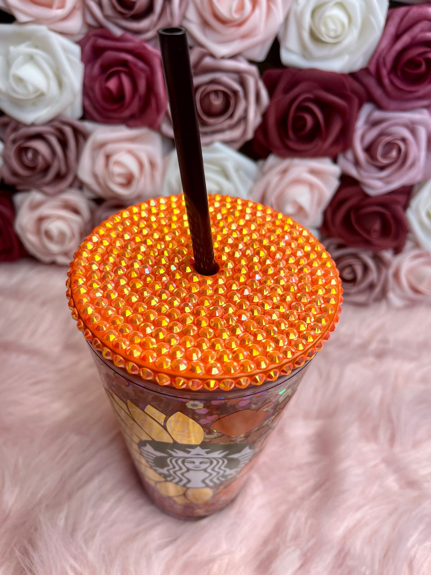 Sunflower Pumpkin Halloween Snow Globe Tumbler|Starbucks Rhinestone Lid Tumbler|Floating Glitter|Fall Tumbler