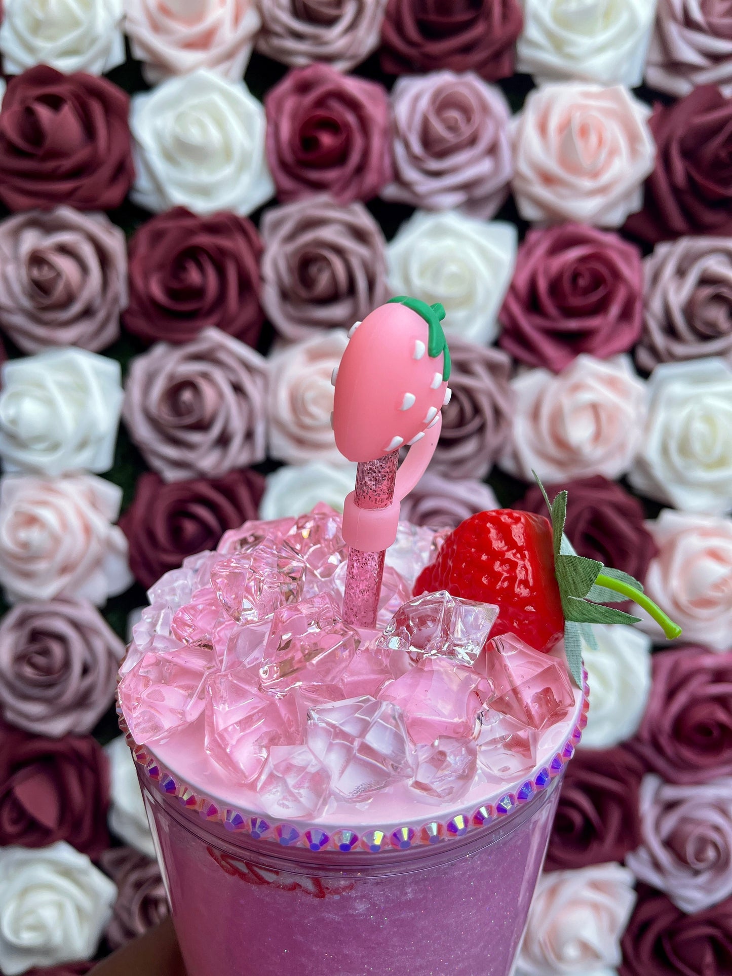 Strawberry Pink Drink Ice Topper|Fake Ice Lid|Add On
