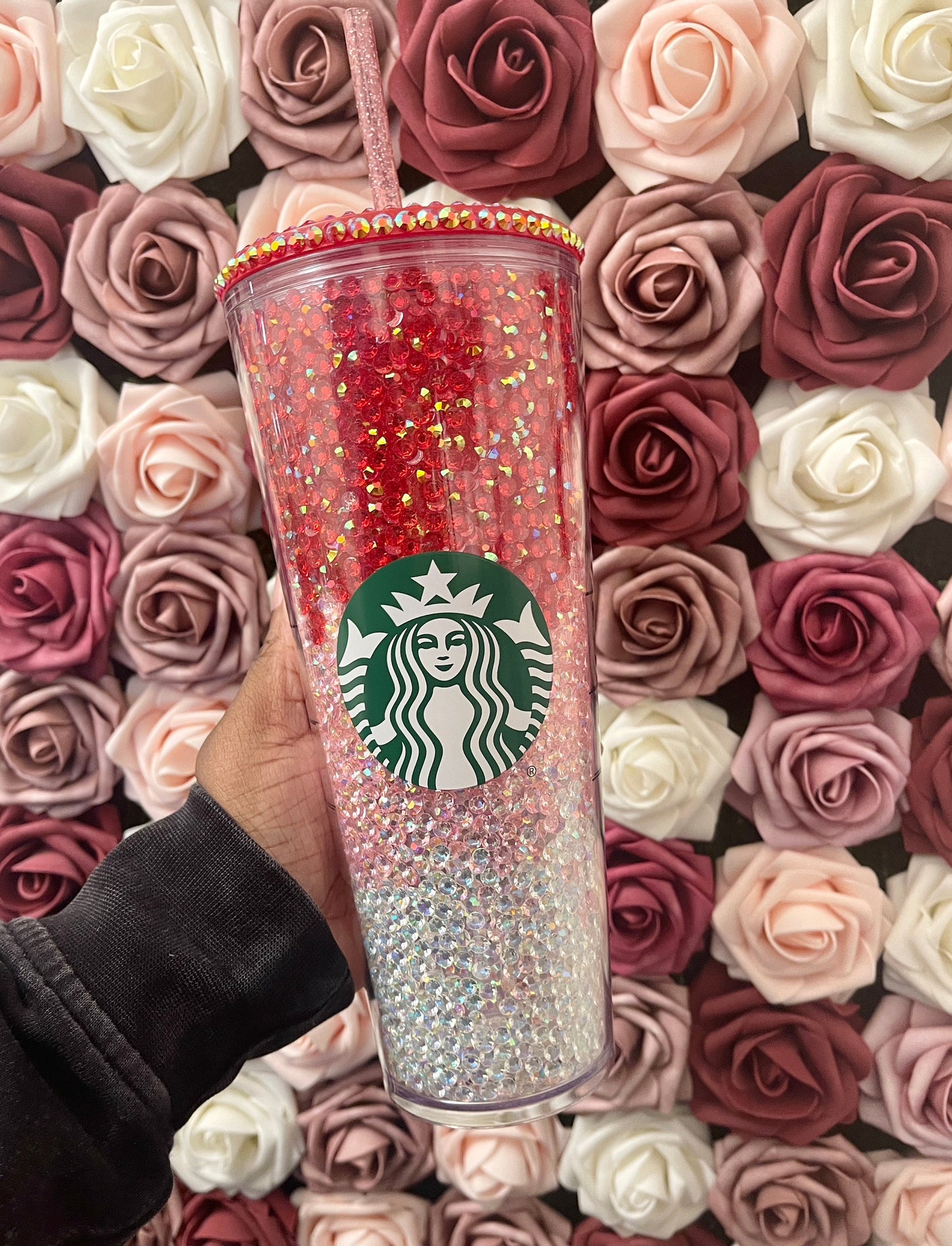 Starbucks Valentines Day Three Color Ombre Rhinestone Filled Tumbler|Rhinestone Lid|Red AB Pink AB Clear AB