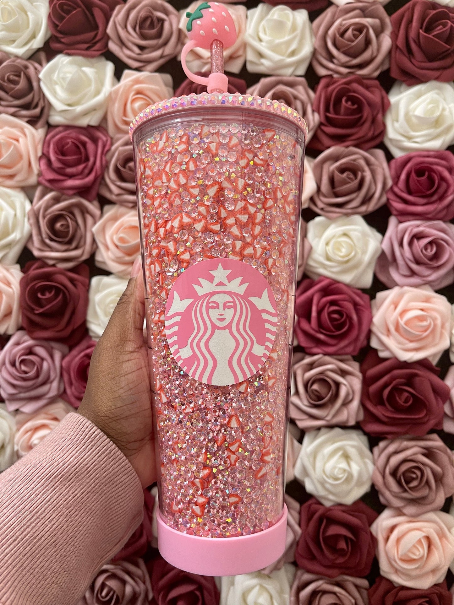 Starbucks Strawberry Pink Drink Rhinestone Filled Tumbler