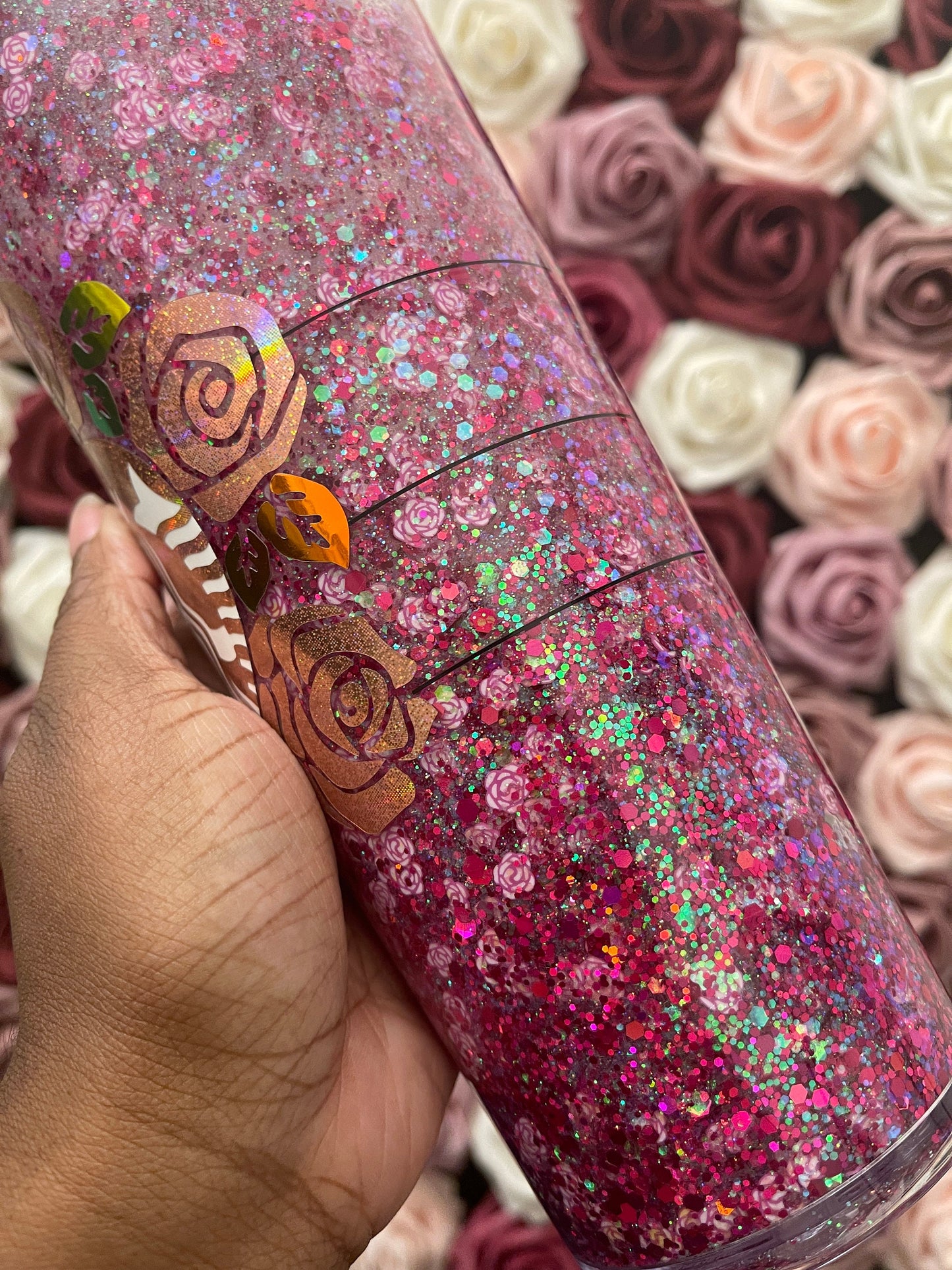 Pink Rose Chunky Glitter Snow Globe Official Starbucks Tumbler|Floating Glitter