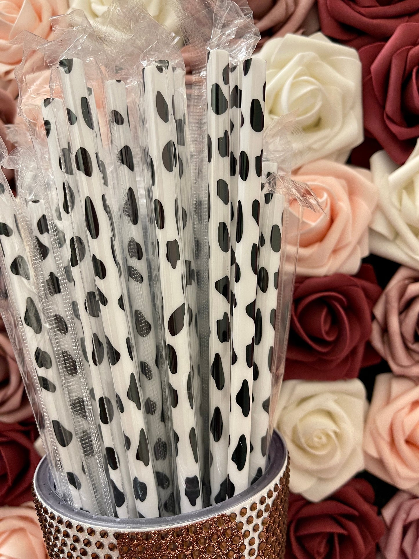 Cow Print Black & White 9 inch Reusable Straws|Add On|Replacement| Grande Tumbler Straw