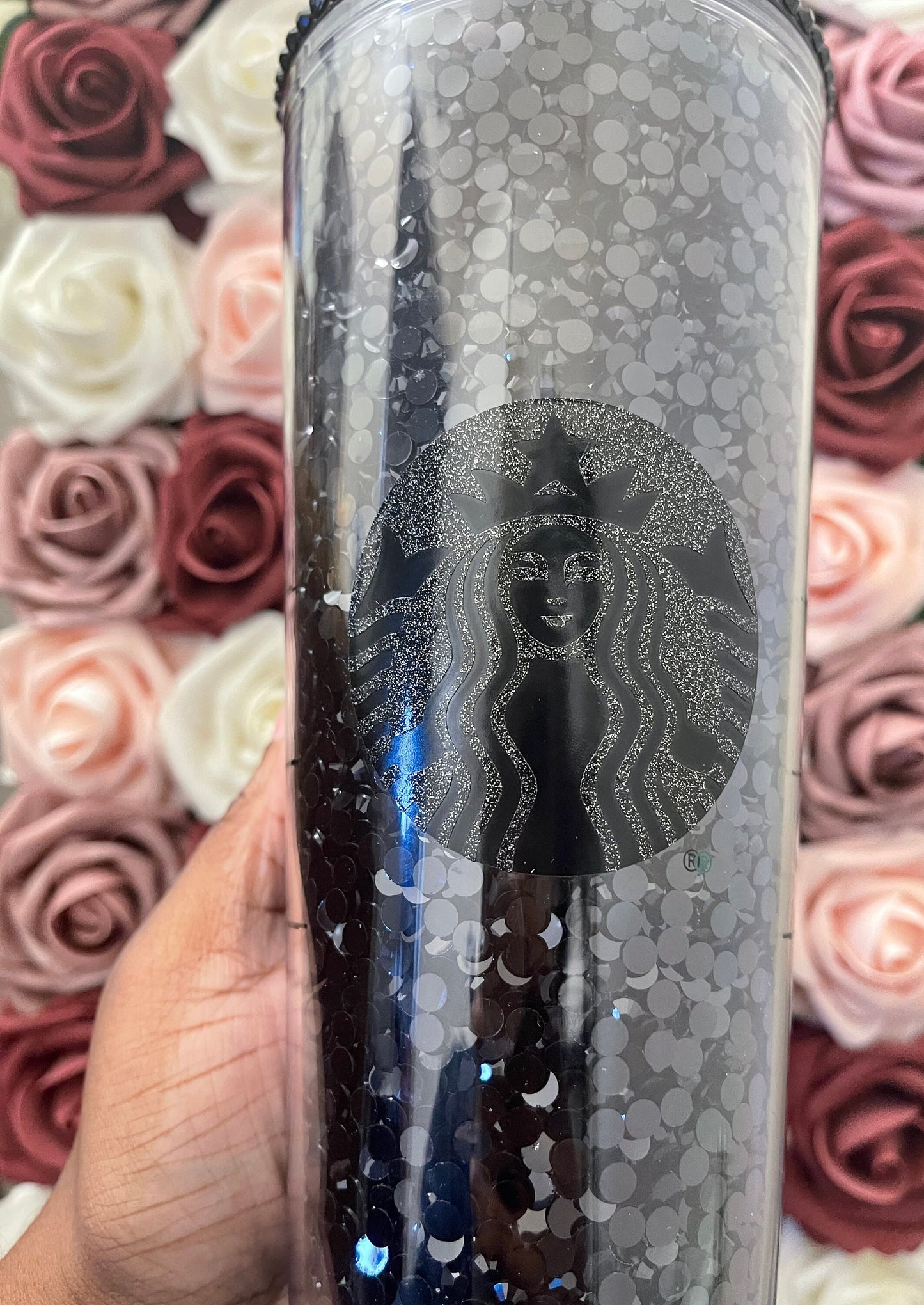 Starbucks Black Rhinestone Filled Tumbler|Rhinestone Lid| Reverse Rhinestones 16 or 24 oz