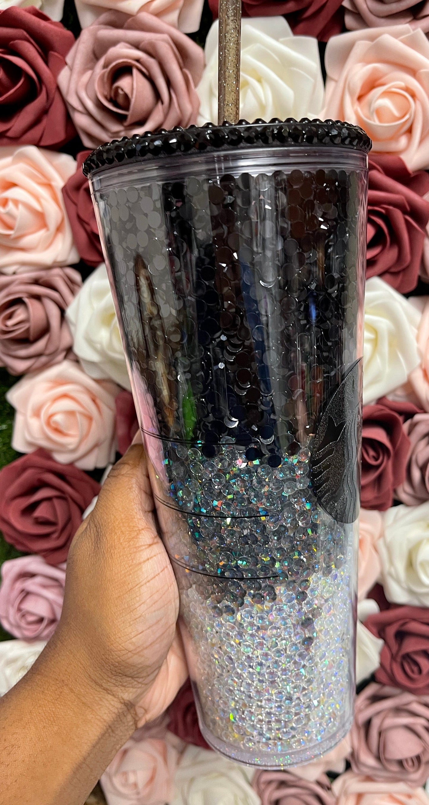 Starbucks Black and Grey Ombre Rhinestone Filled Tumbler|Rhinestone Lid| Reverse Rhinestones 16 or 24 oz