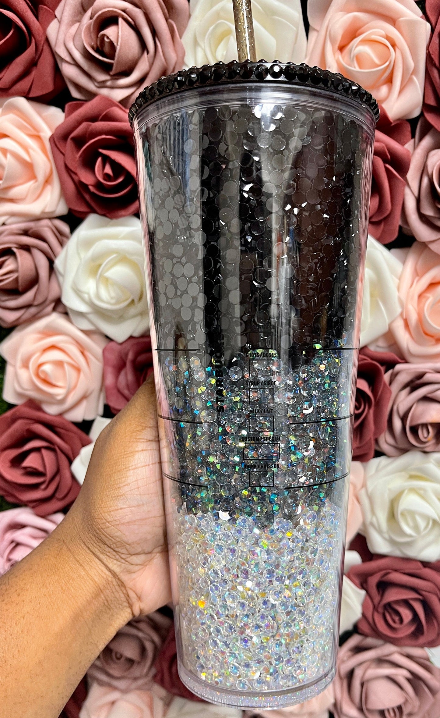 Starbucks Black and Grey Ombre Rhinestone Filled Tumbler|Rhinestone Lid| Reverse Rhinestones 16 or 24 oz