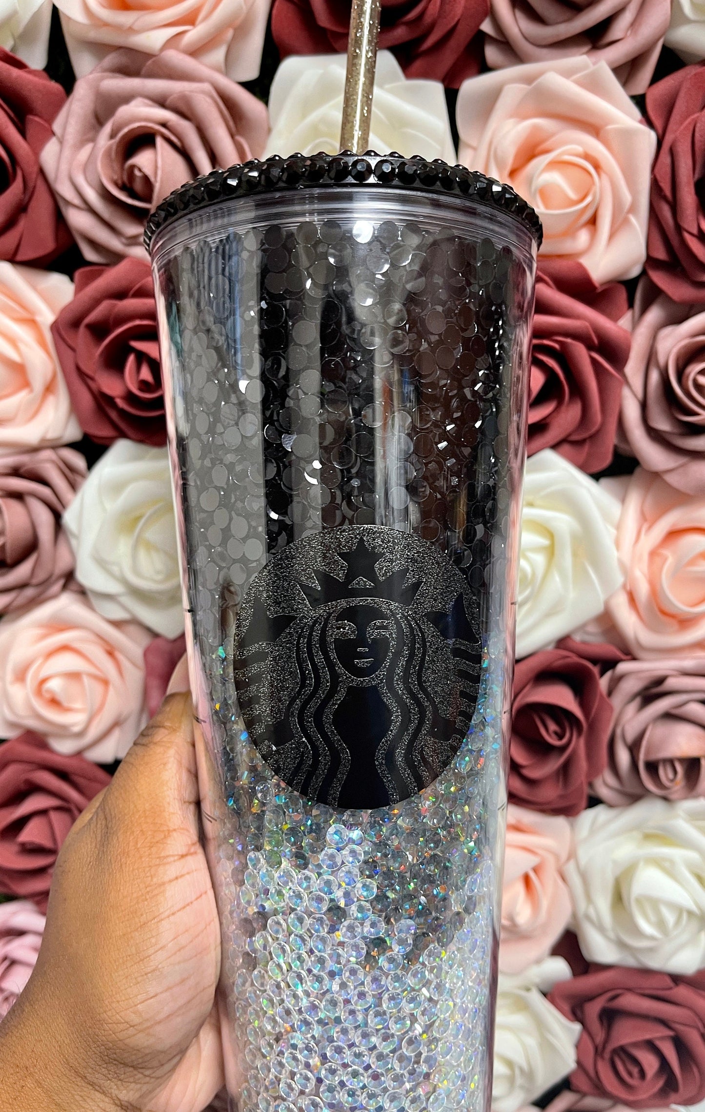 Starbucks Black and Grey Ombre Rhinestone Filled Tumbler|Rhinestone Lid| Reverse Rhinestones 16 or 24 oz