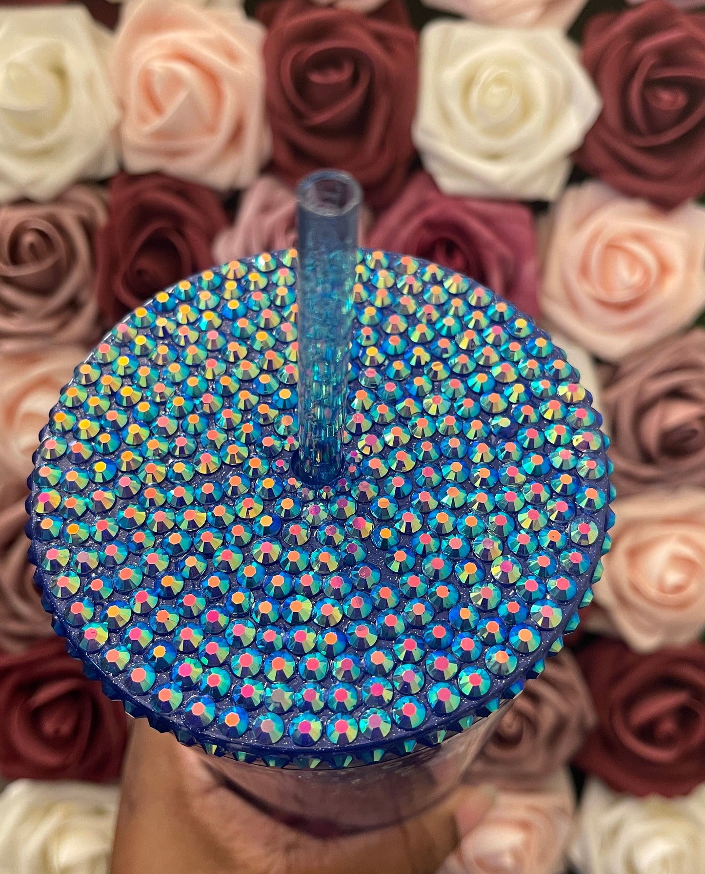 Starbucks Blue Evil Eye Rhinestone Filled Tumbler|Rhinestone Lid| Reverse Rhinestones|Lt. Sapphire AB