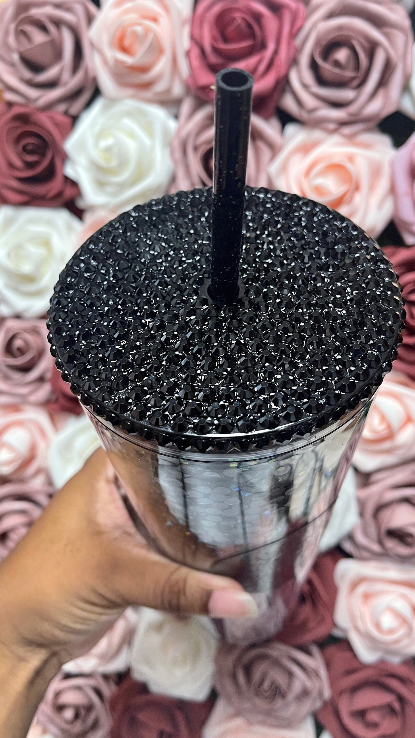 Starbucks Black and Grey Rhinestone Filled Tumbler|Rhinestone Lid| Reverse Rhinestones 16 or 24 oz