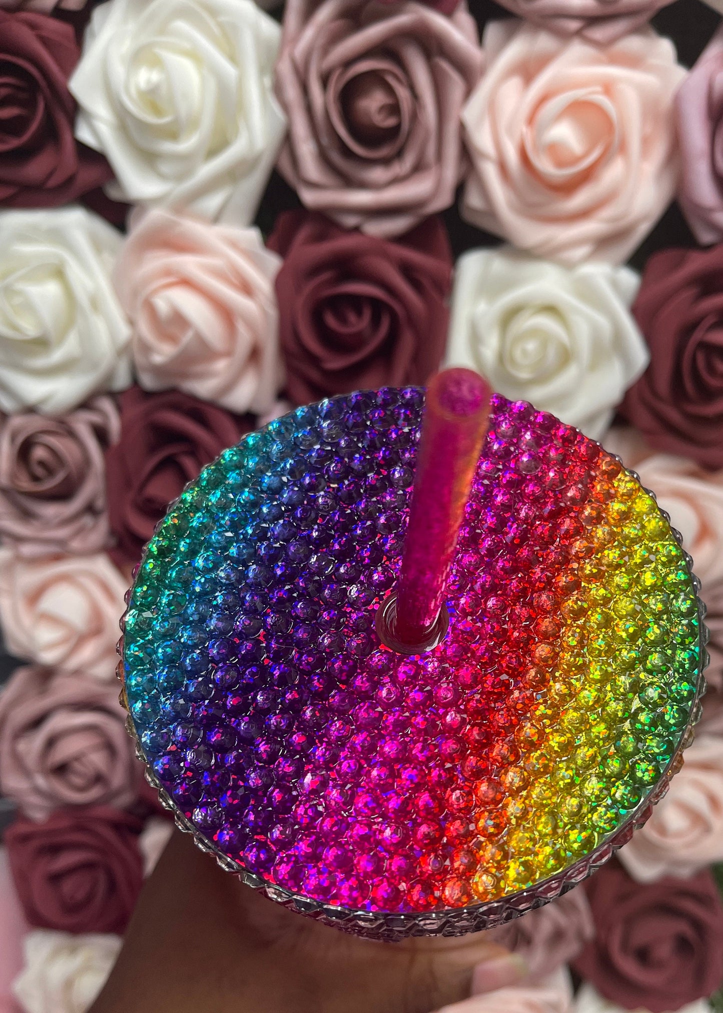 Rainbow Sparkle Drip Rhinestone Bling Venti Acrylic Tumbler 24oz