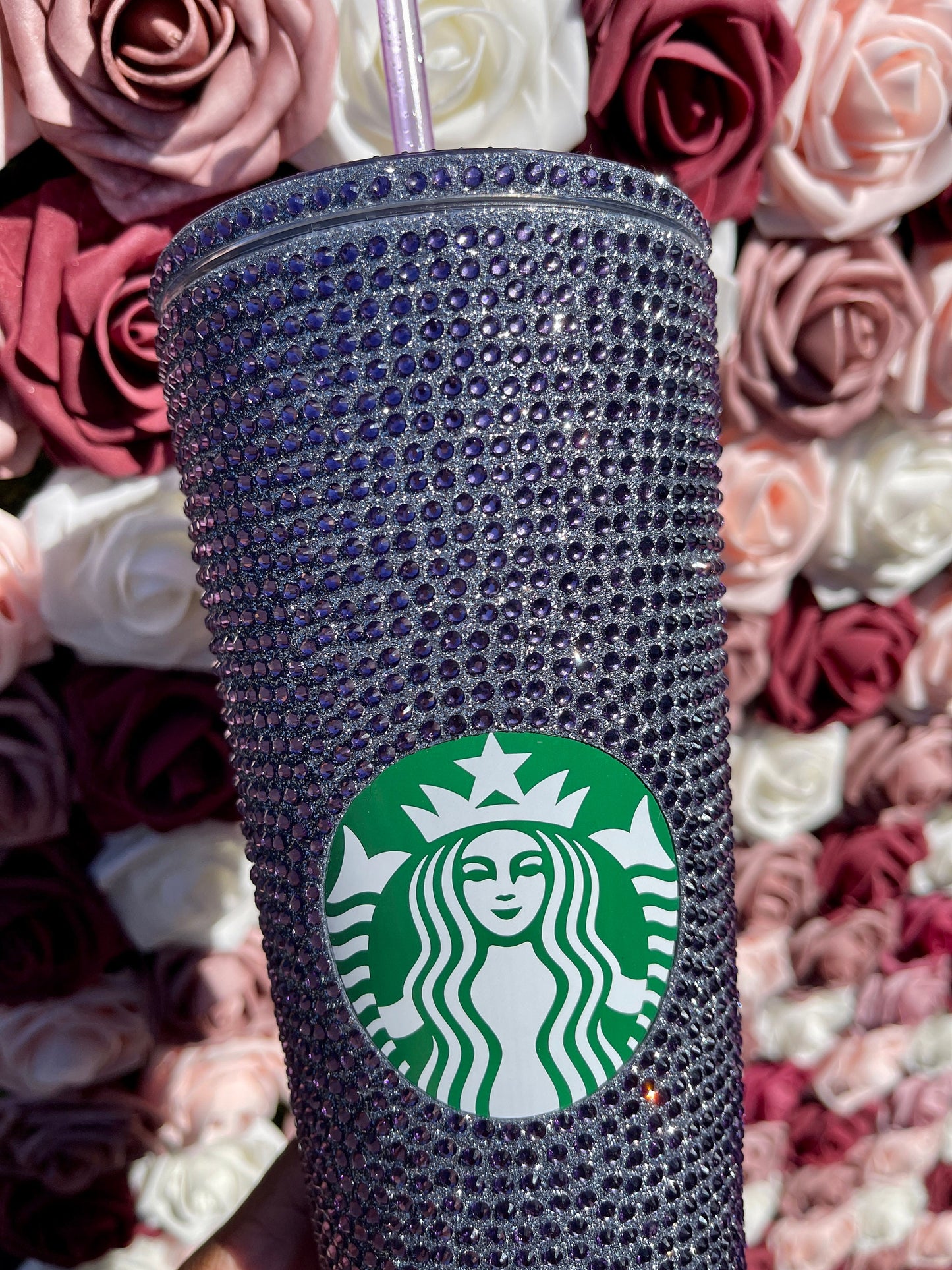 Black Silver Vinyl With Tanzanite Rhinestones Full Glitter Rhinestone Bling Venti Acrylic Starbucks Tumbler 24oz