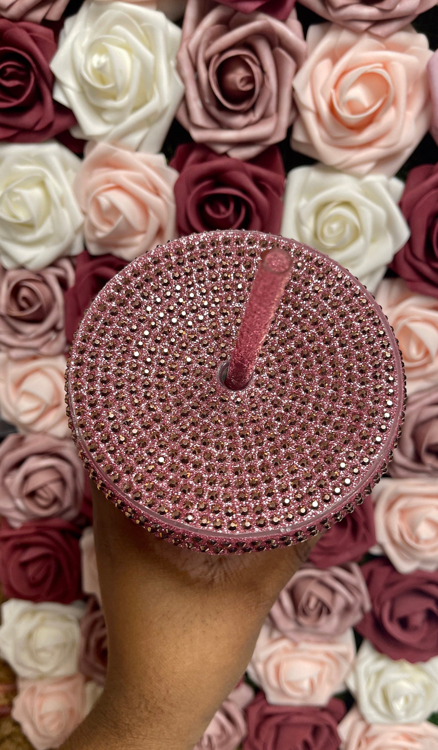 Rose Gold Starbucks Rhinestone Bling Bedazzled Glitter Tumbler, 24 oz Reusable Plastic