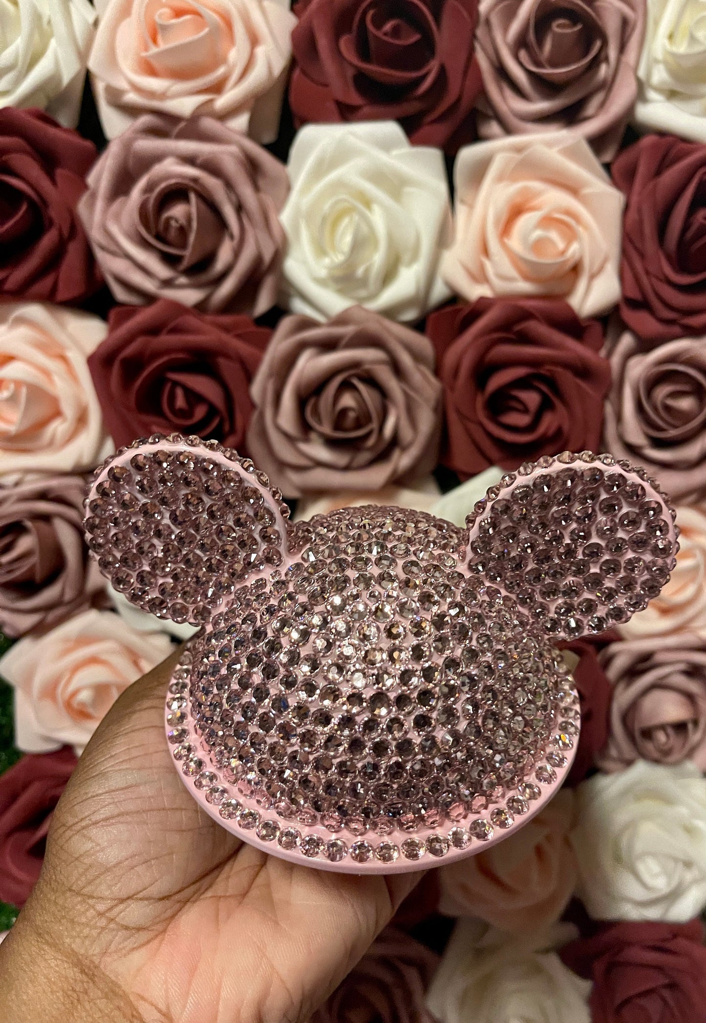 Light Pink Full Bling Rhinestone Mouse Ear Lid, Lid Add On, Replacement Lid, Extra Lid