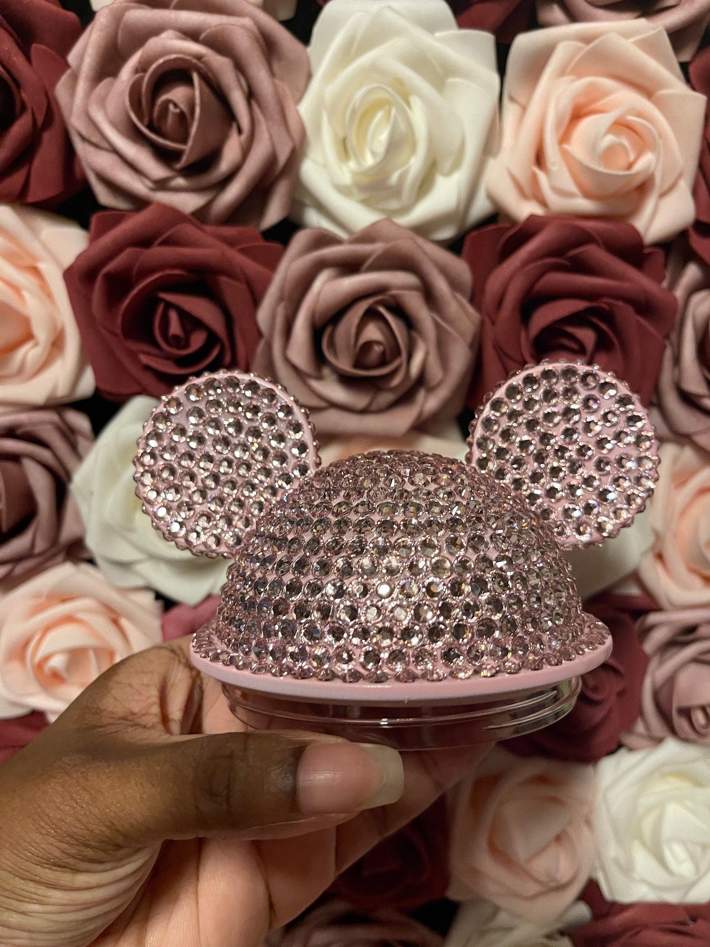 Light Pink Full Bling Rhinestone Mouse Ear Lid, Lid Add On, Replacement Lid, Extra Lid