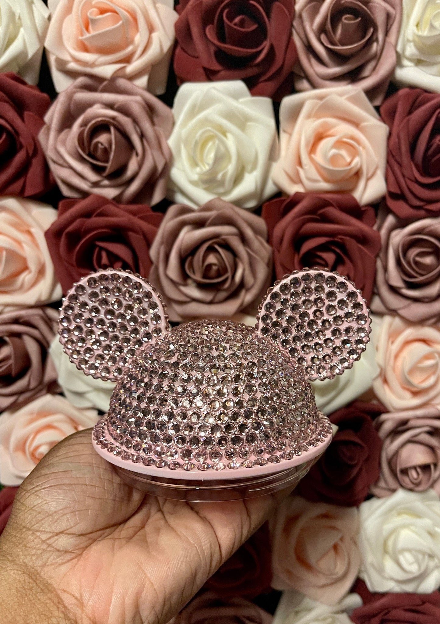 Light Pink Full Bling Rhinestone Mouse Ear Lid, Lid Add On, Replacement Lid, Extra Lid