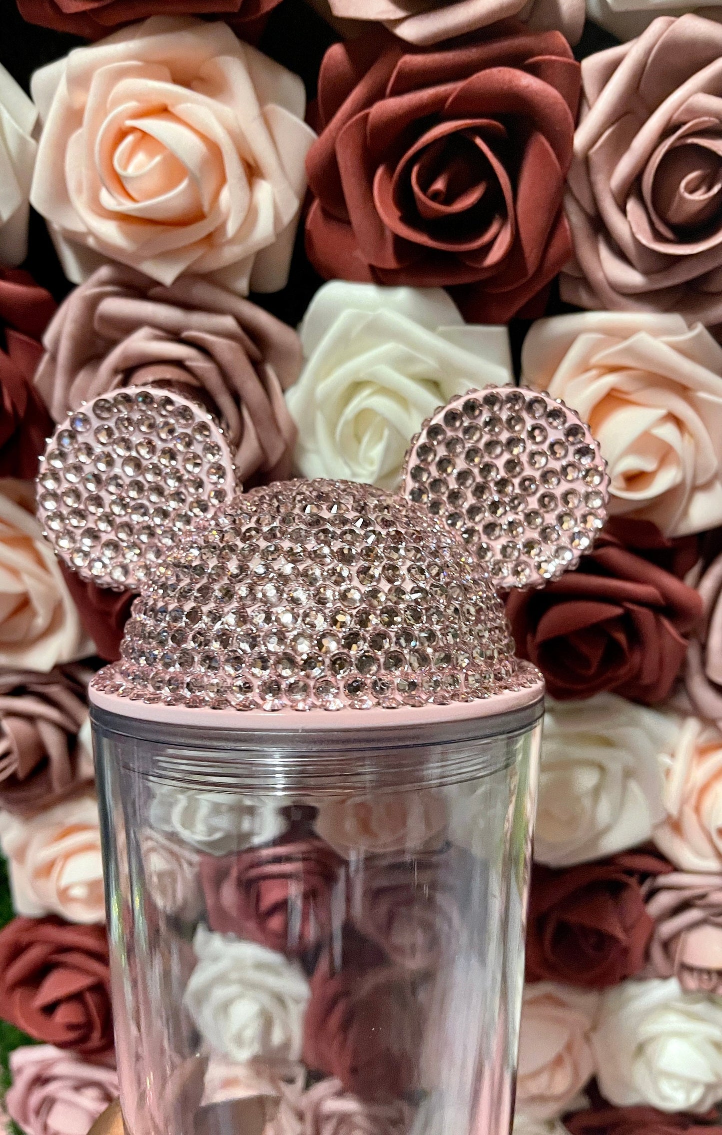 Light Pink Full Bling Rhinestone Mouse Ear Lid, Lid Add On, Replacement Lid, Extra Lid
