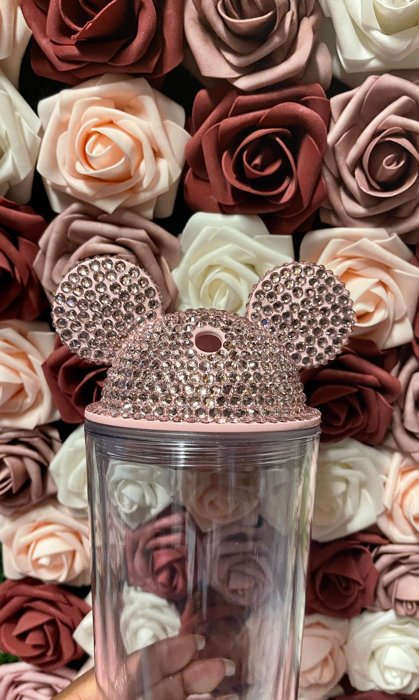 Light Pink Full Bling Rhinestone Mouse Ear Lid, Lid Add On, Replacement Lid, Extra Lid