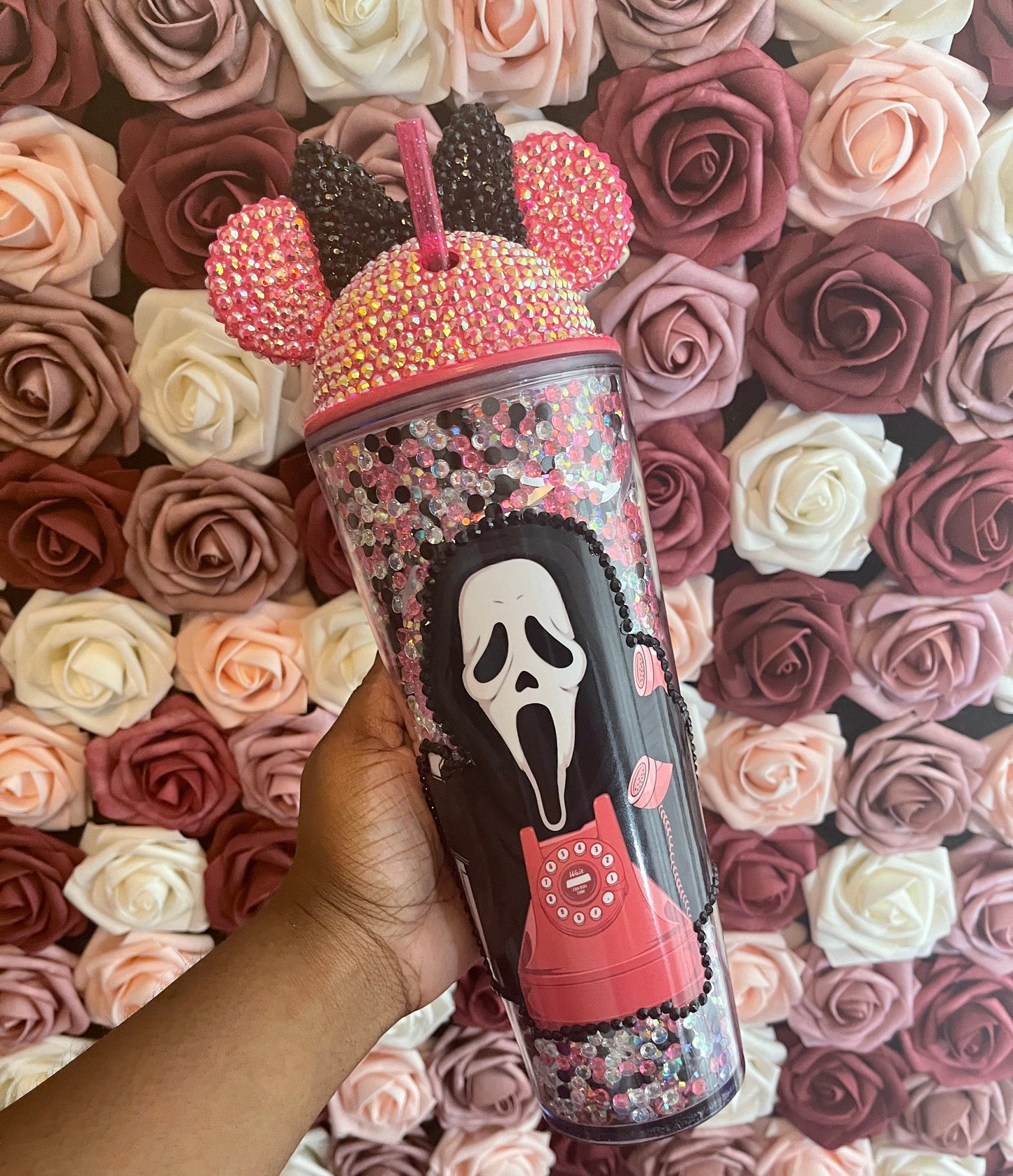 Halloween Ghost Mix Rhinestone Filled Tumbler, Spooky Tumbler, Rhinestone Lid, Reverse Rhinestones 24 oz