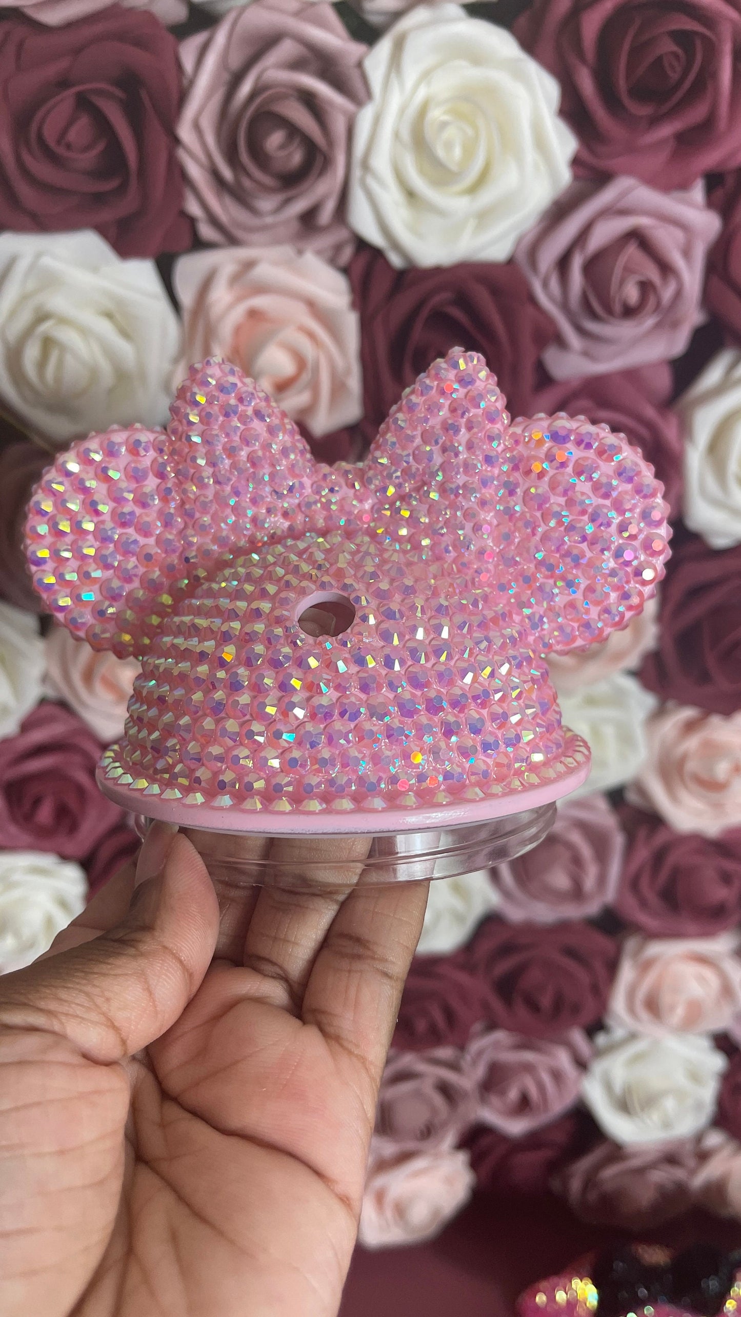 Light Pink AB Full Bling Rhinestone Mouse Ear Lid, Lid Add On, Replacement Lid, Extra Lid, Fits Starbucks Tumblers