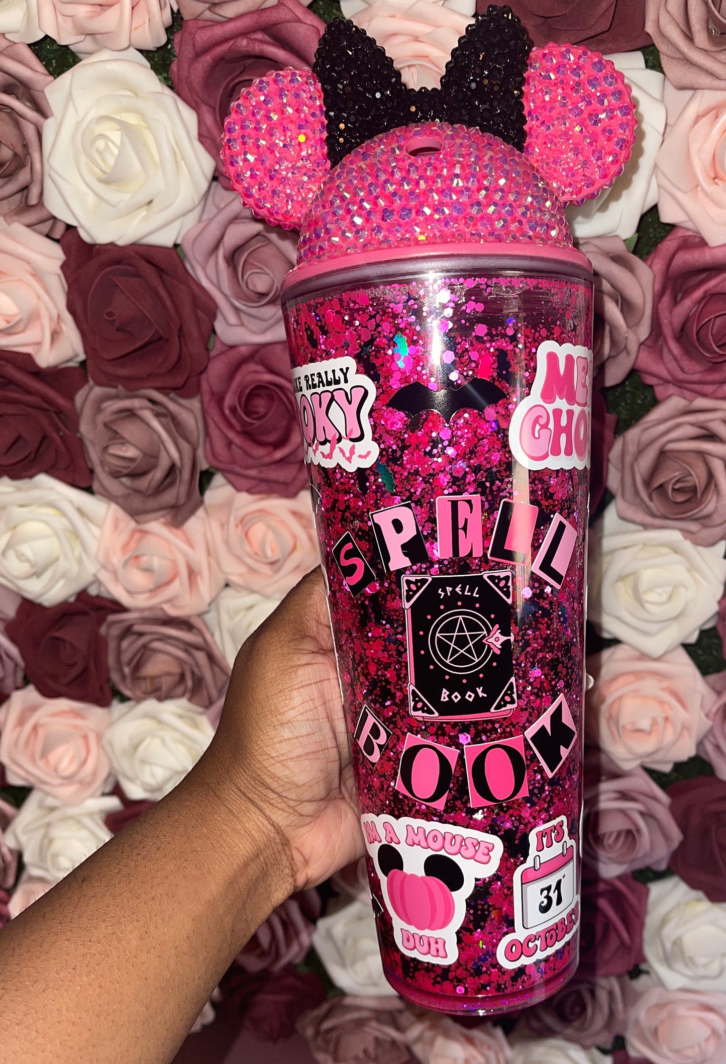 Spooky Spell Book Mean Girls Pink & Black Halloween Snow Globe Tumbler