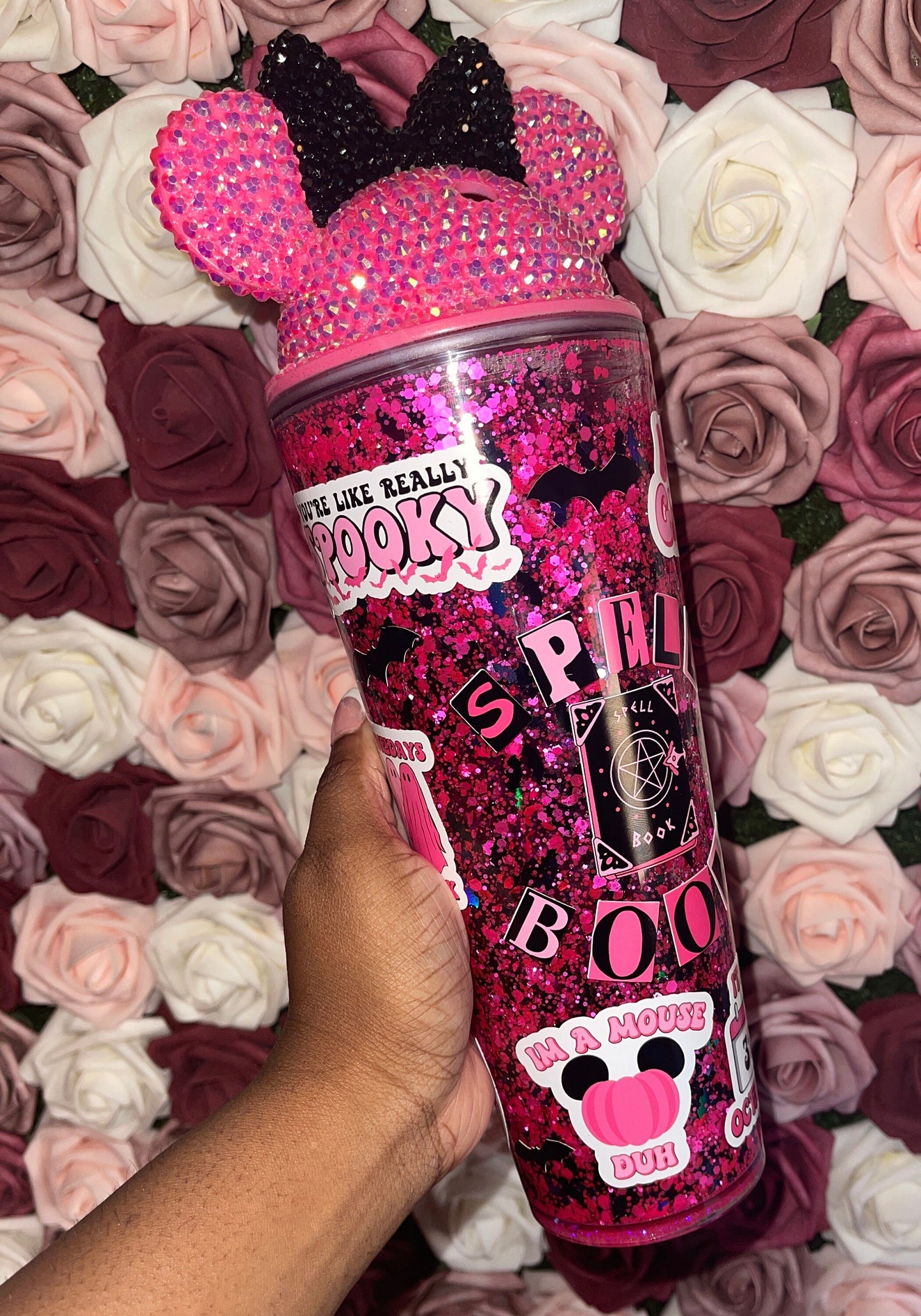Spooky Spell Book Mean Girls Pink & Black Halloween Snow Globe Tumbler
