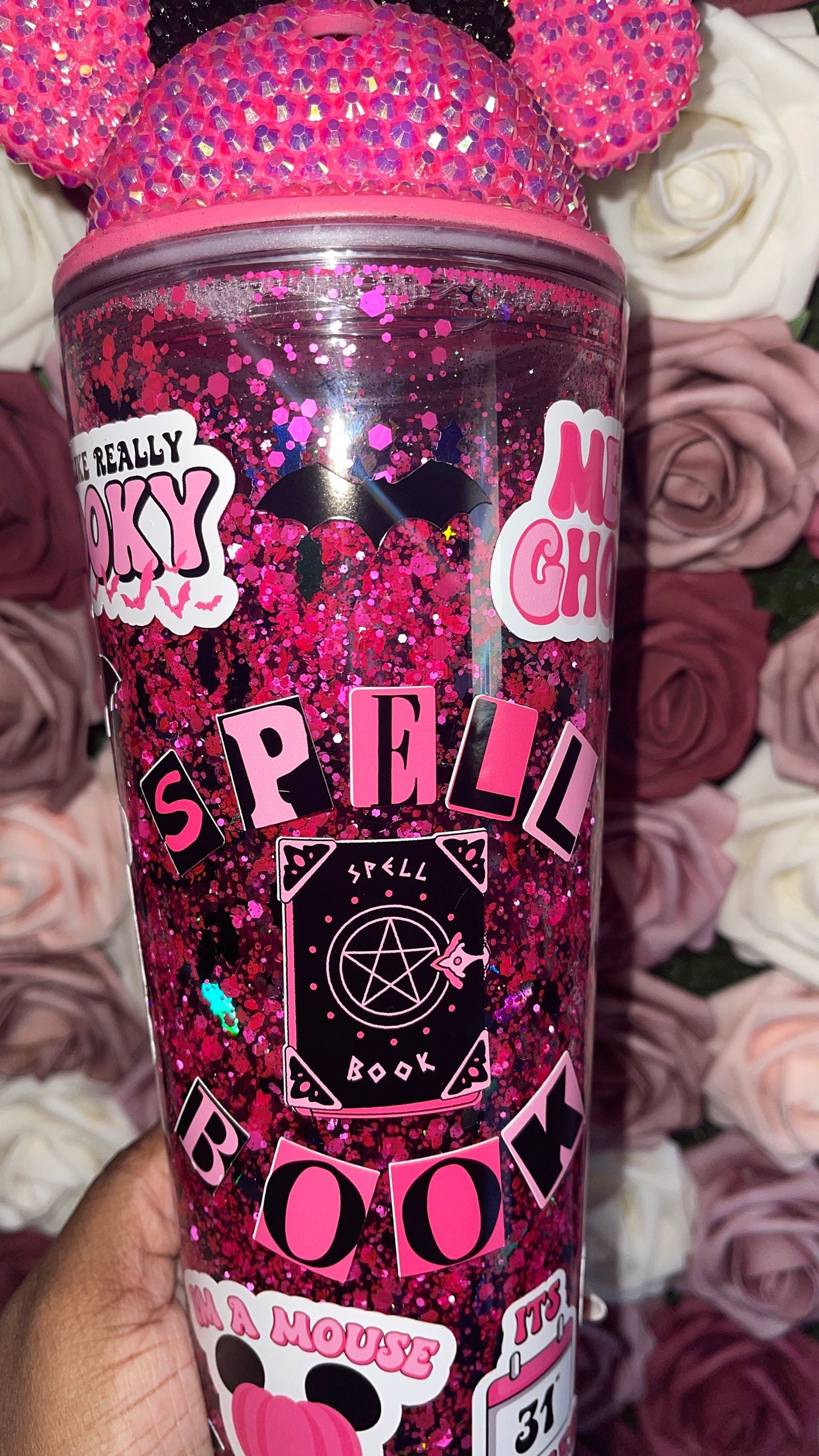 Spooky Spell Book Mean Girls Pink & Black Halloween Snow Globe Tumbler