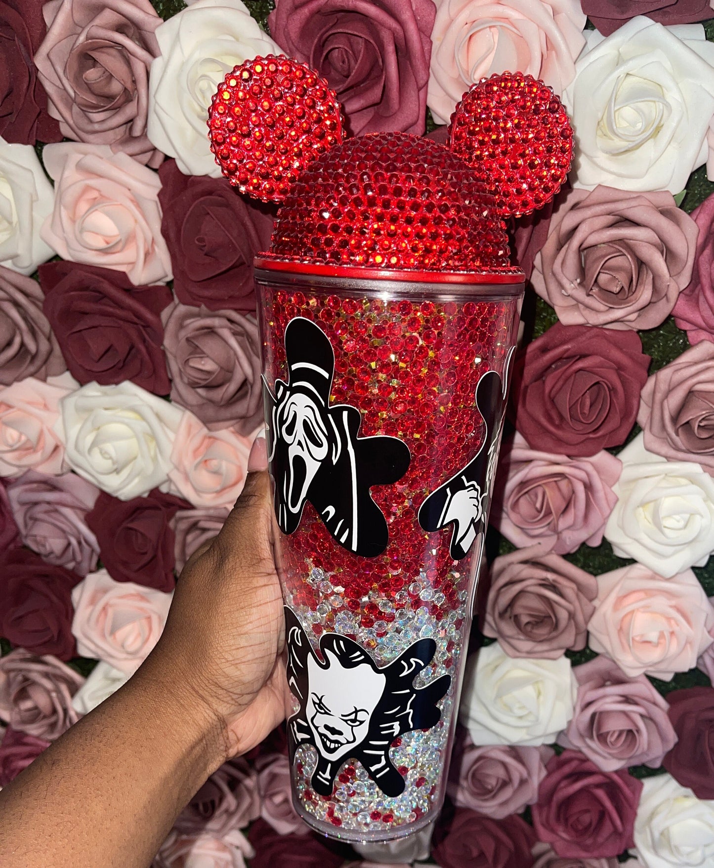 Halloween Scary Guys Blood Ombre Drip Rhinestone Filled Tumbler, Rhinestone Lid, Reverse Rhinestones 24 oz