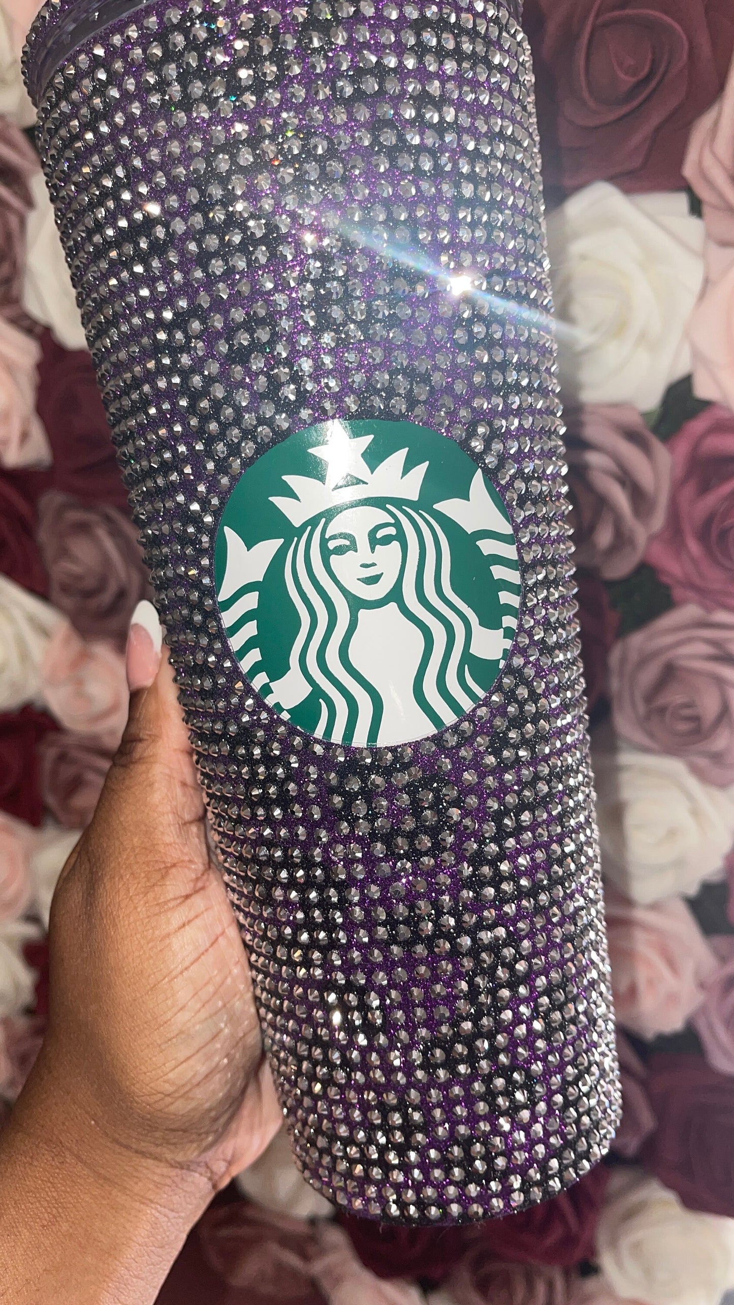 Purple & Black Glitter HTV with Silver Rhinestones Cheetah Leopard Print Vinyl Full Bling Venti Acrylic Starbucks Tumbler