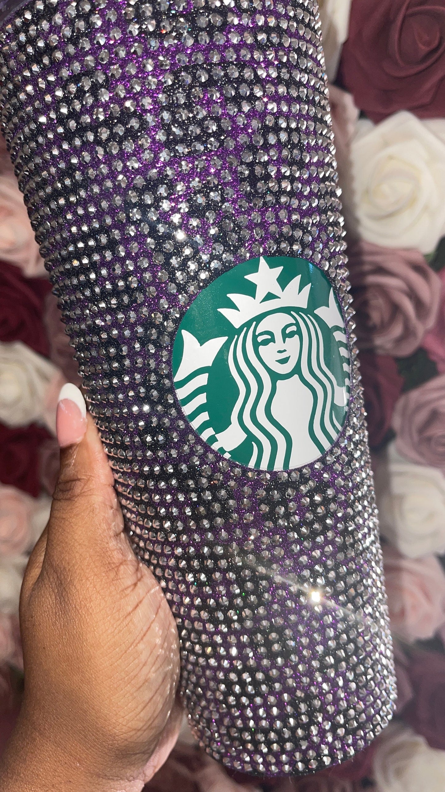Purple & Black Glitter HTV with Silver Rhinestones Cheetah Leopard Print Vinyl Full Bling Venti Acrylic Starbucks Tumbler