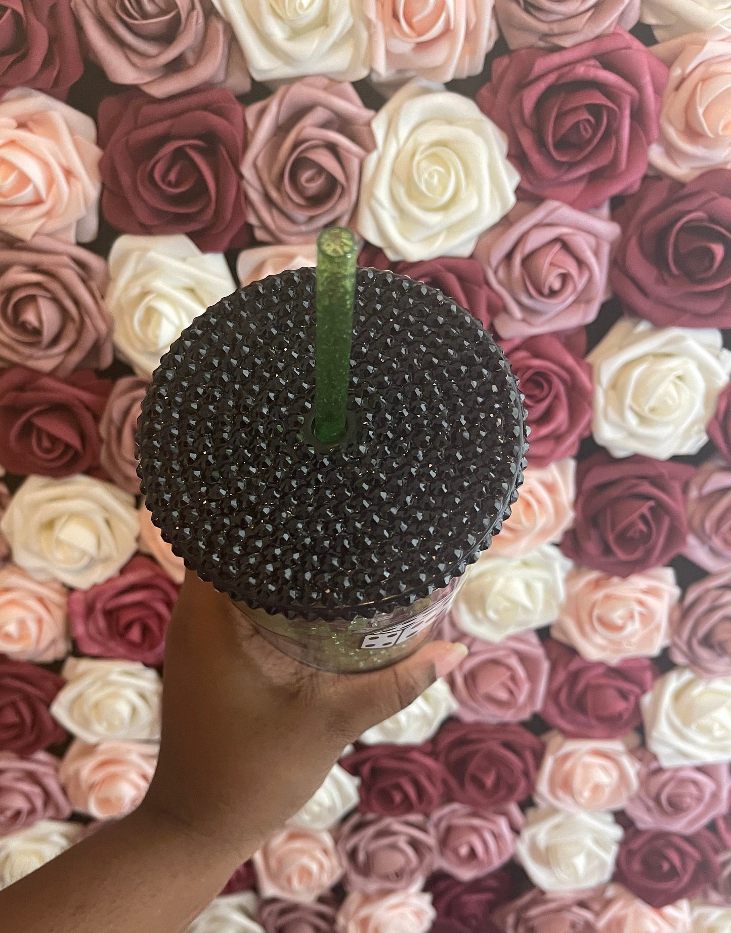Halloween Green Mix Rhinestone Filled Tumbler, Rhinestone Lid, Reverse Rhinestones 24 oz