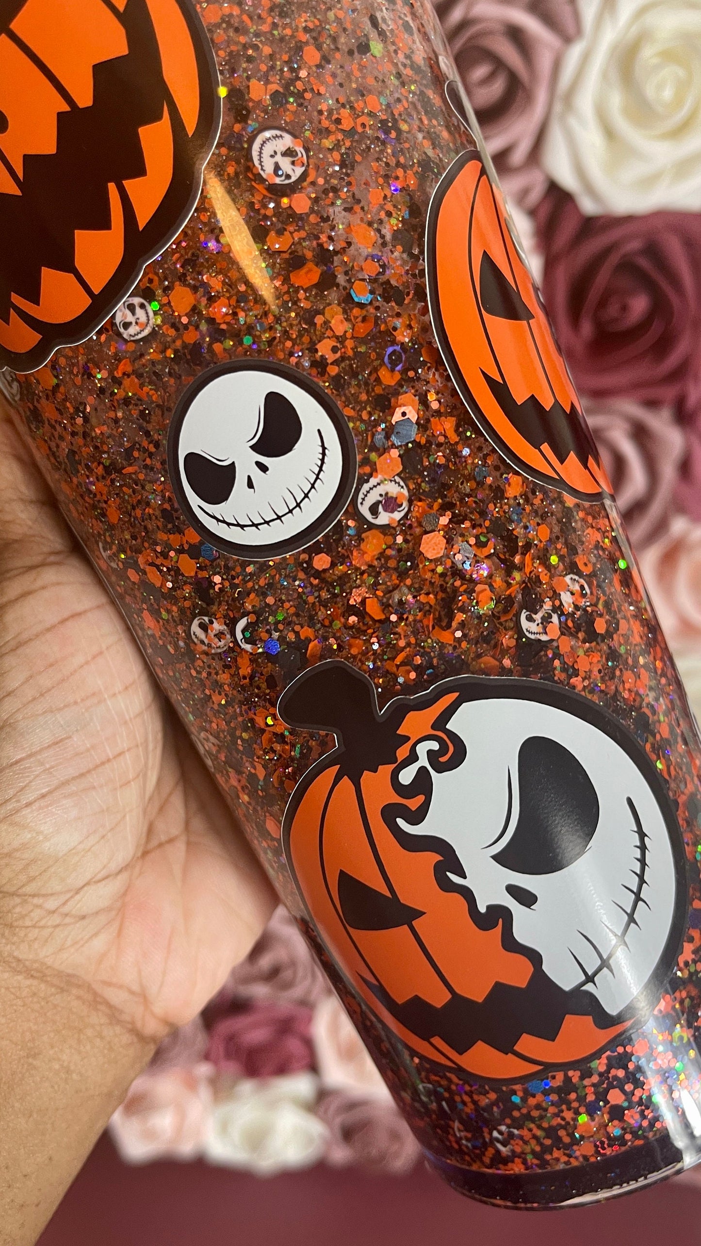 Spooky Pumpkin Orange & Black Halloween Snow Globe Tumbler