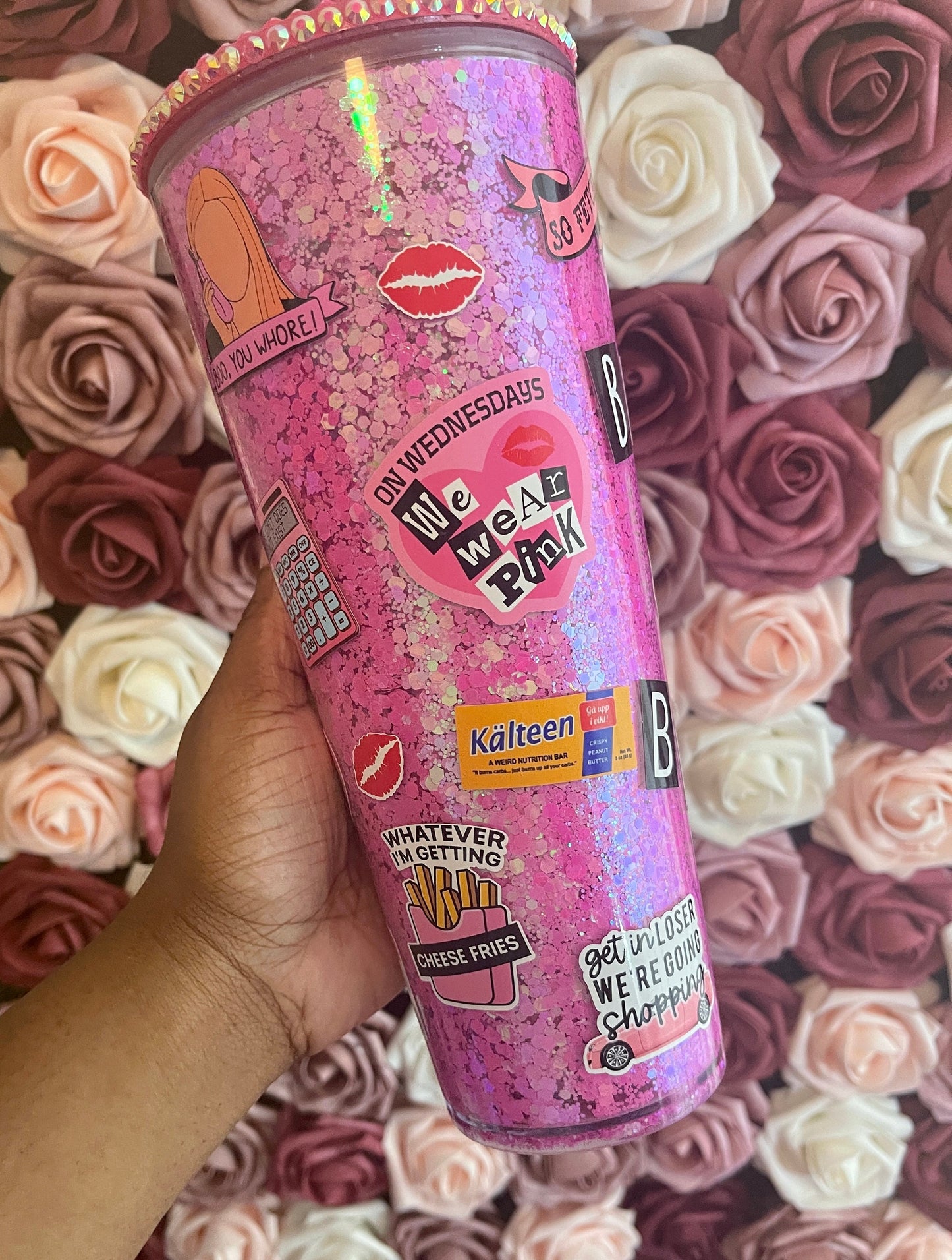 Mean Girls Hot Pink Glitter Walled Tumbler, Ornament Glitter Style Tumbler, Glitter Tumbler
