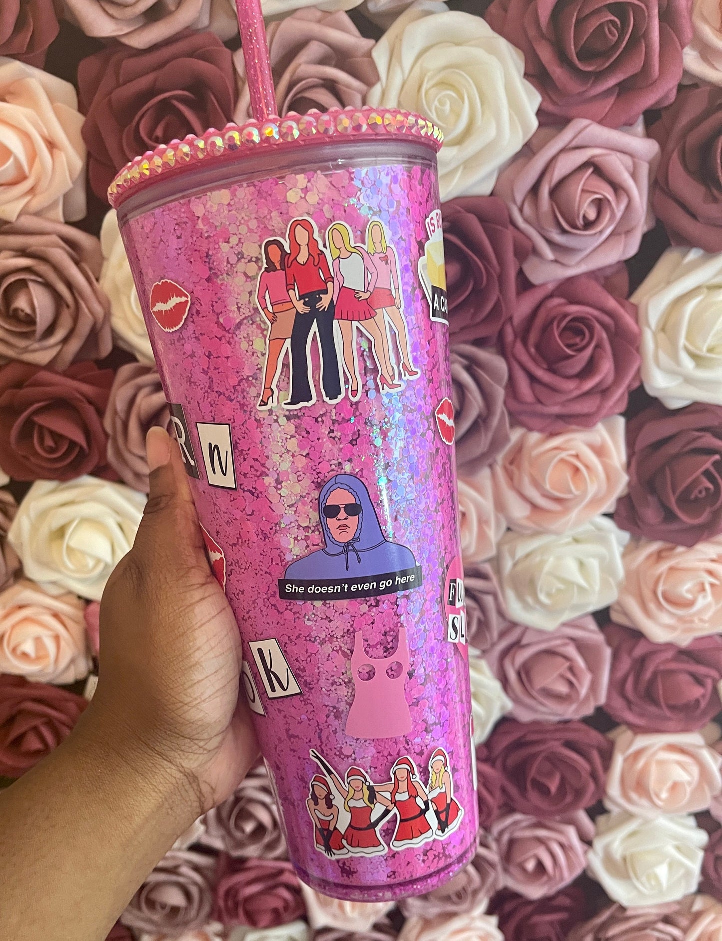 Mean Girls Hot Pink Glitter Walled Tumbler, Ornament Glitter Style Tumbler, Glitter Tumbler