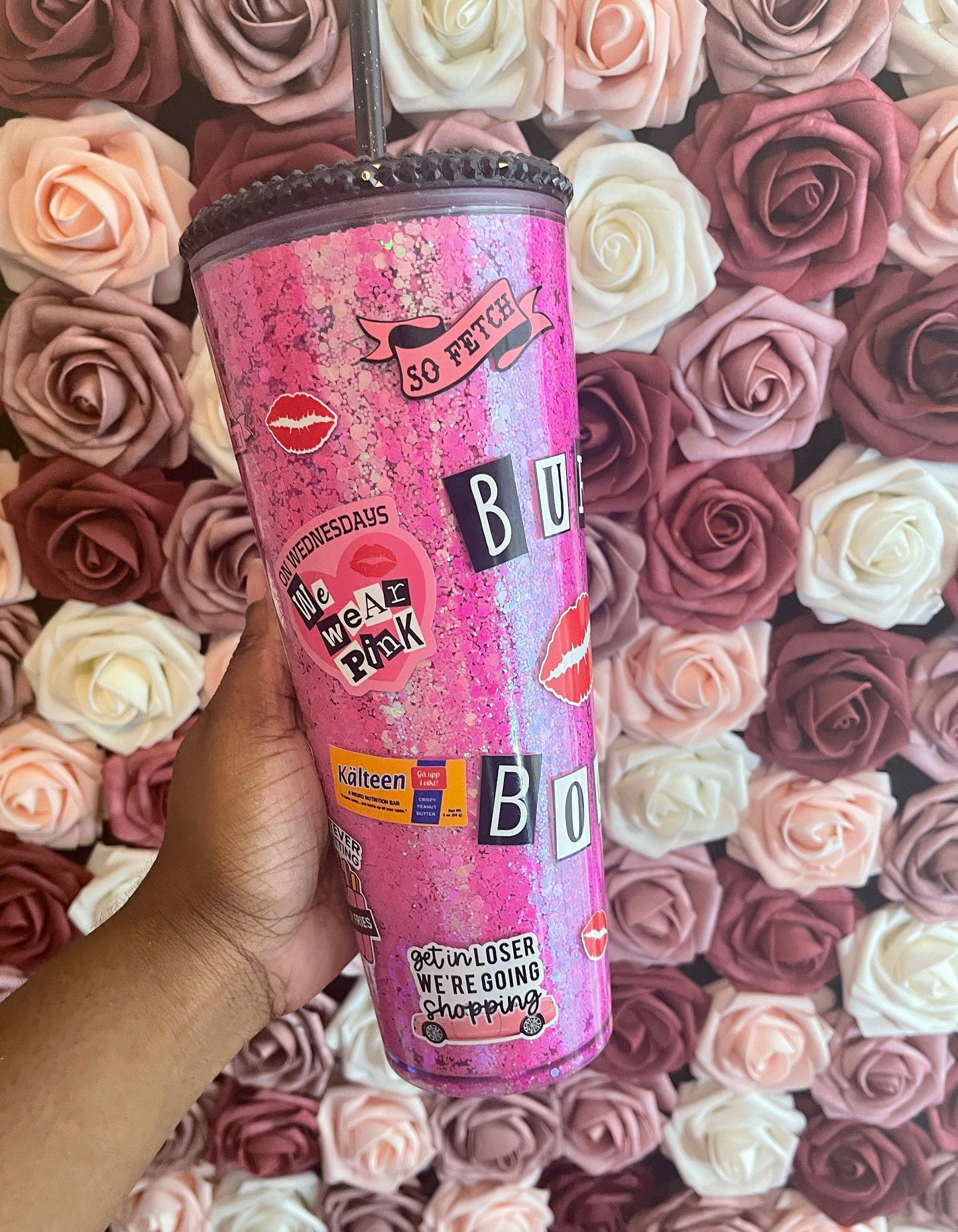 Mean Girls Hot Pink Glitter Walled Tumbler, Ornament Glitter Style Tumbler, Glitter Tumbler