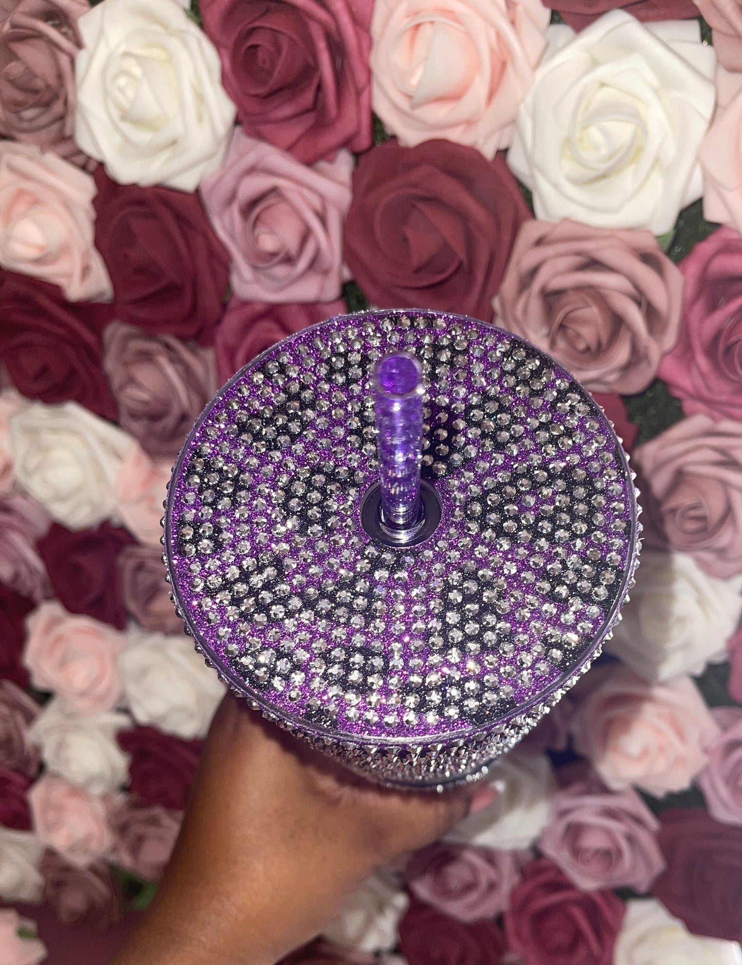 Purple & Black Glitter HTV with Silver Rhinestones Cheetah Leopard Print Vinyl Full Bling Venti Acrylic Starbucks Tumbler